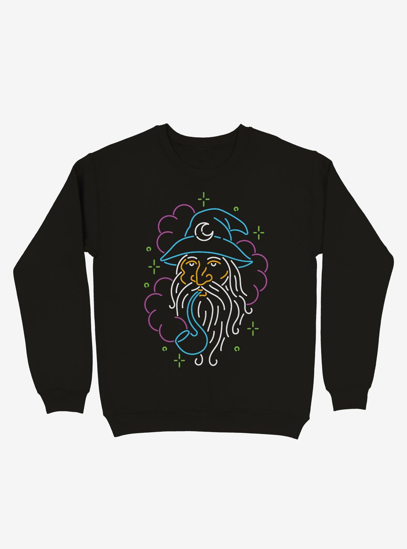 Gee Wizard Outline Crew Sweatshirt, BLACK, hi-res
