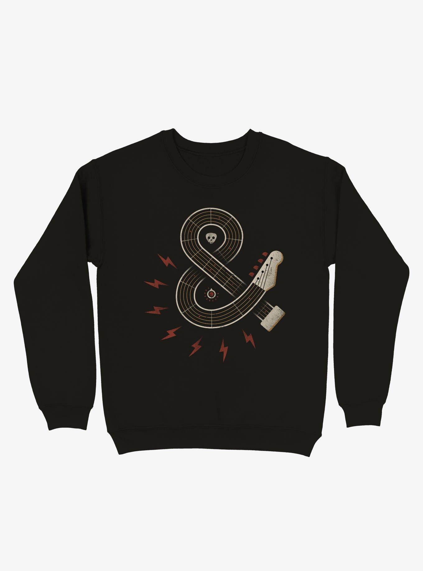 Rock & Roll Guitar Crew Sweatshirt, BLACK, hi-res