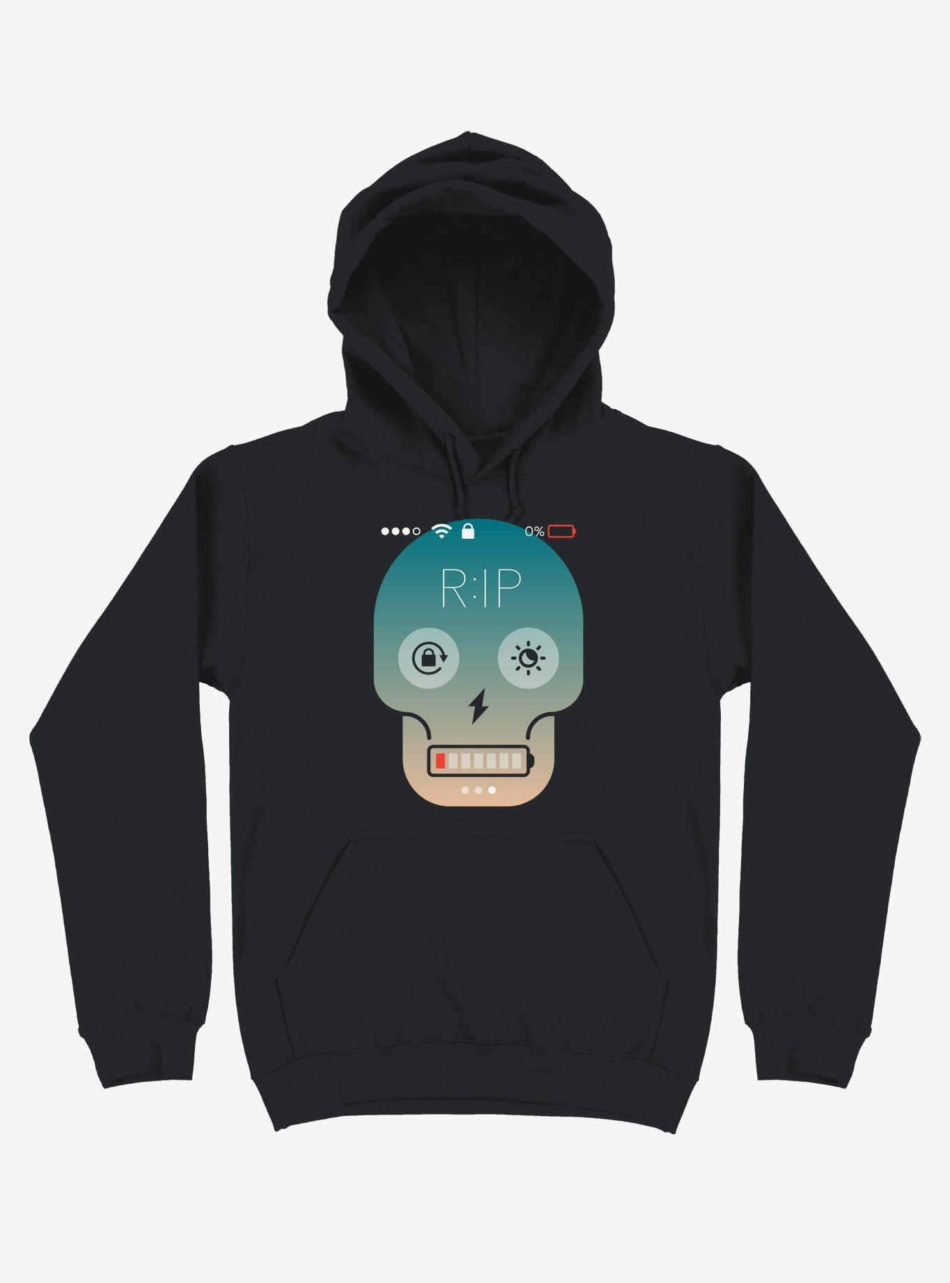 Sorry, My Phone Died RIP Skull Hoodie, BLACK, hi-res