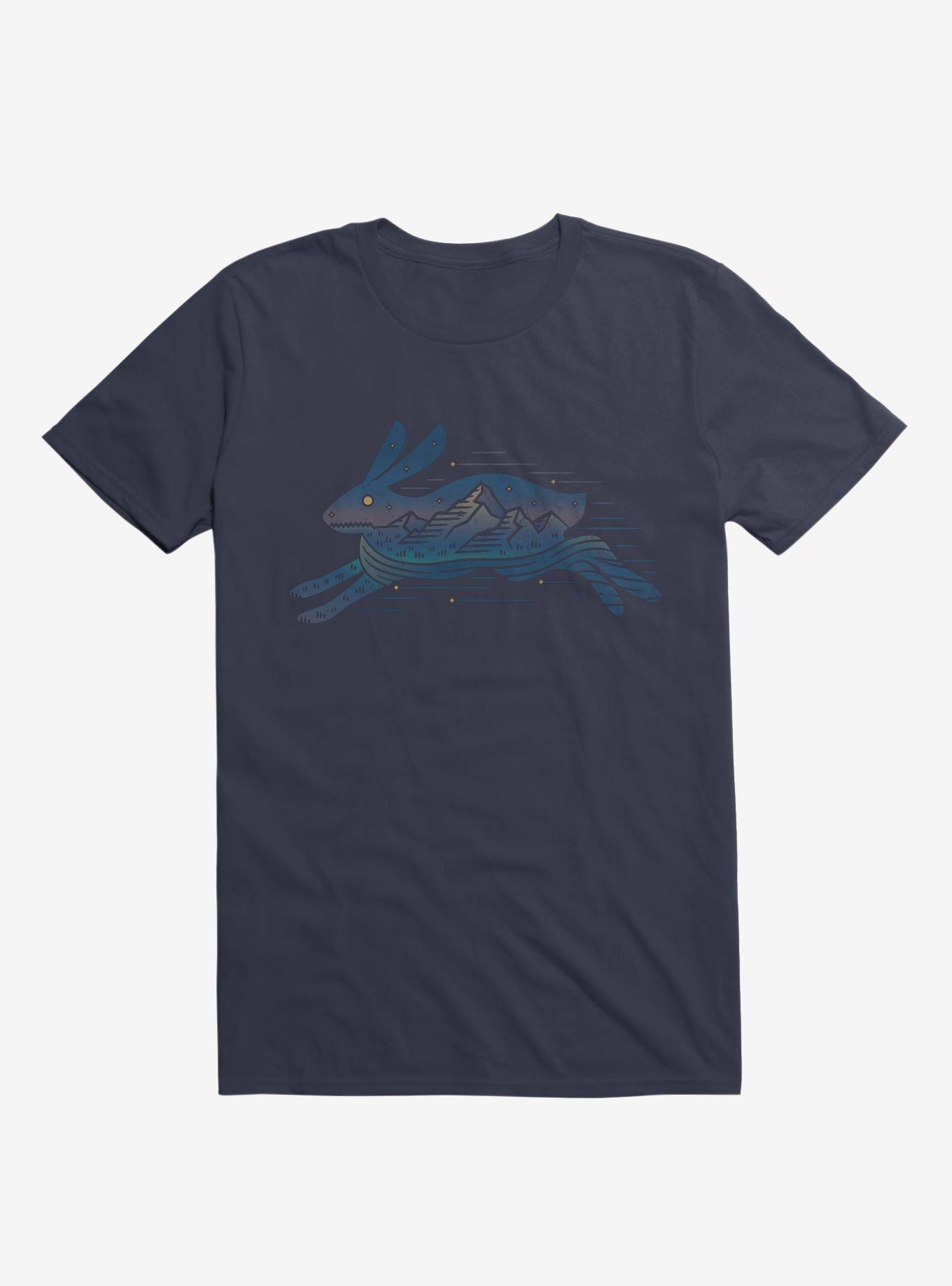 Running Wild Rabbit Outline T-Shirt, NAVY, hi-res