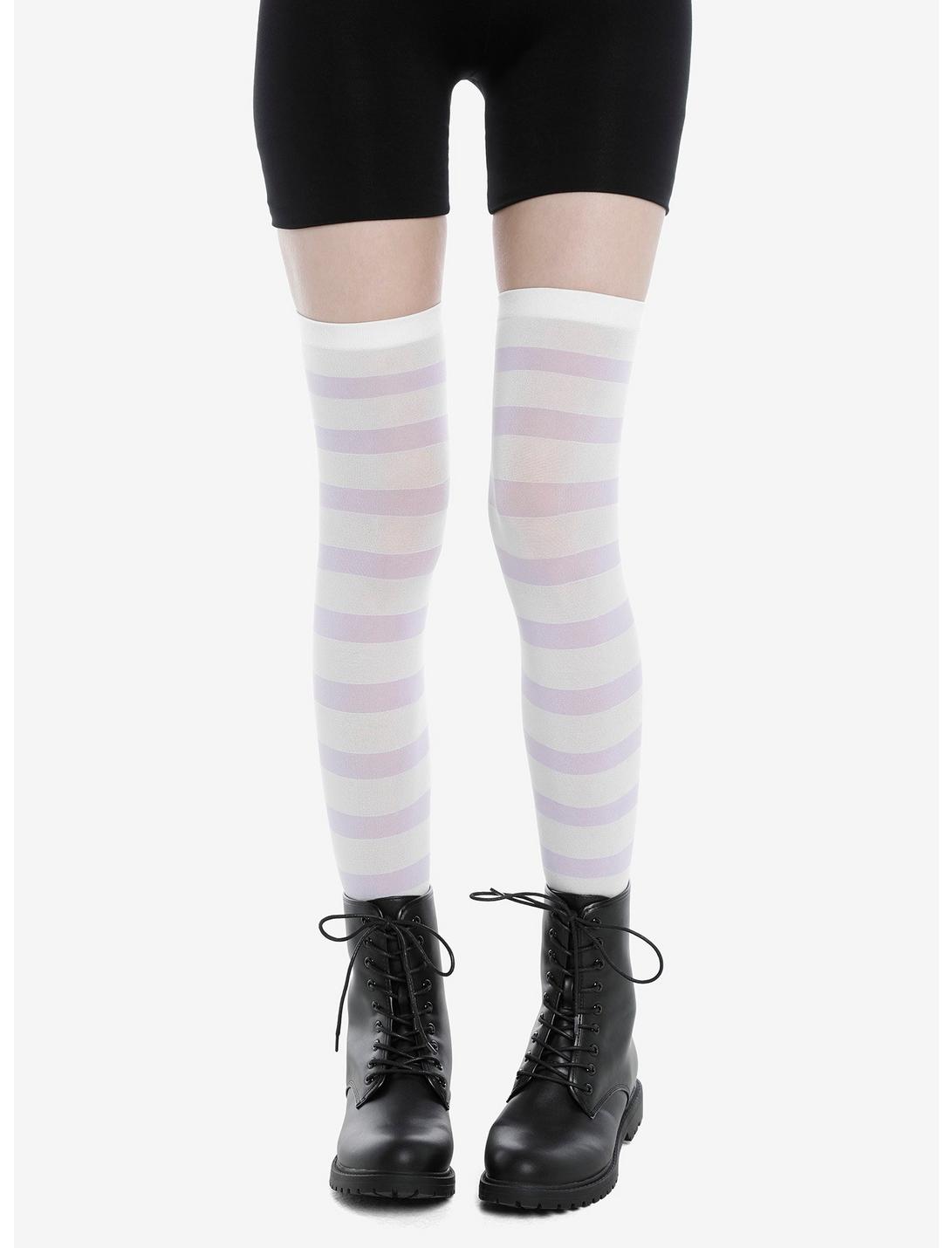 Lavender & White Stripe Over-The-Knee Socks, , hi-res