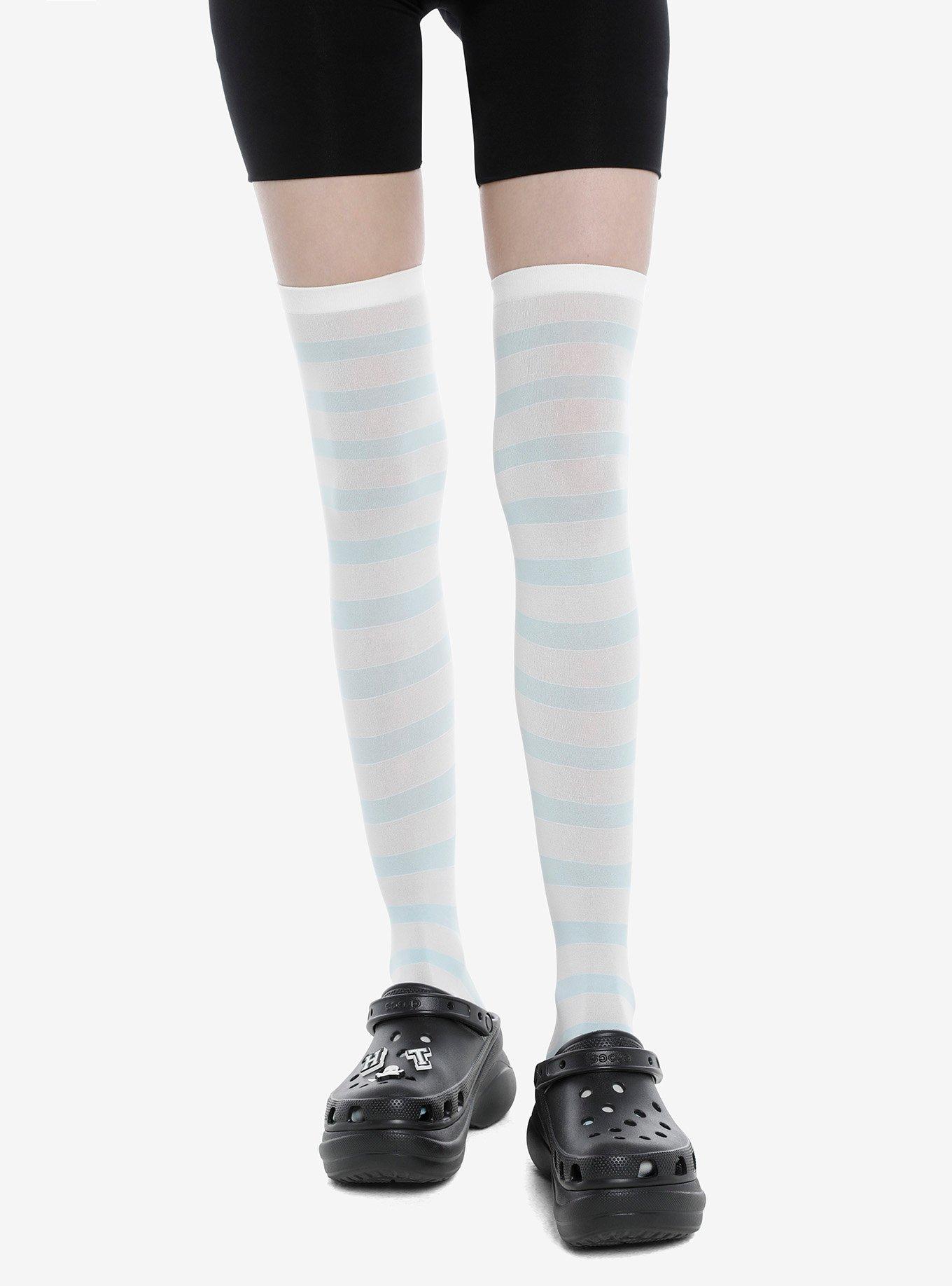 Pastel Blue & White Stripe Over-The-Knee Socks, , hi-res