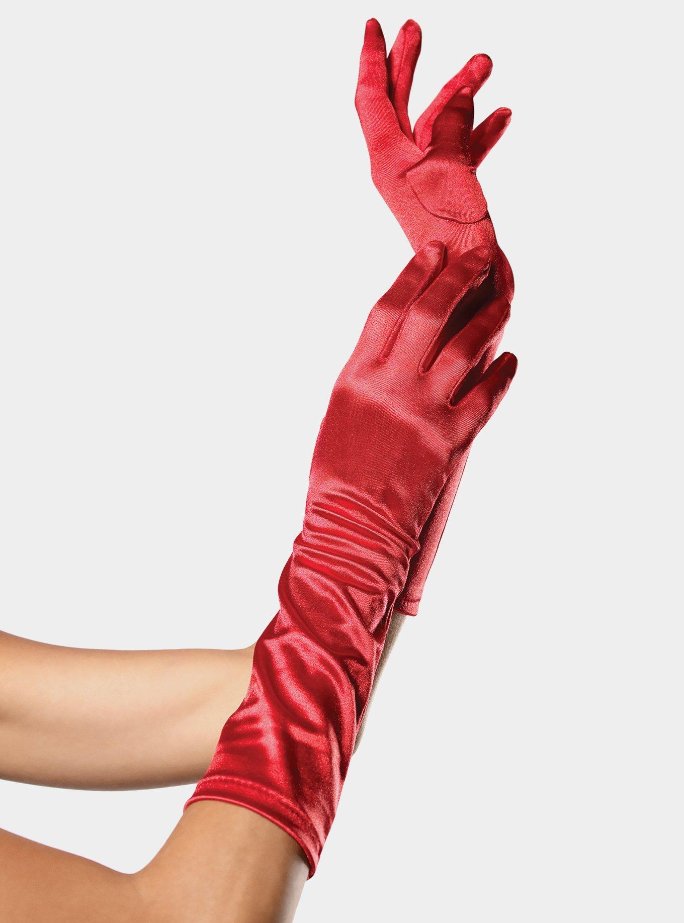 Red satin on sale long gloves