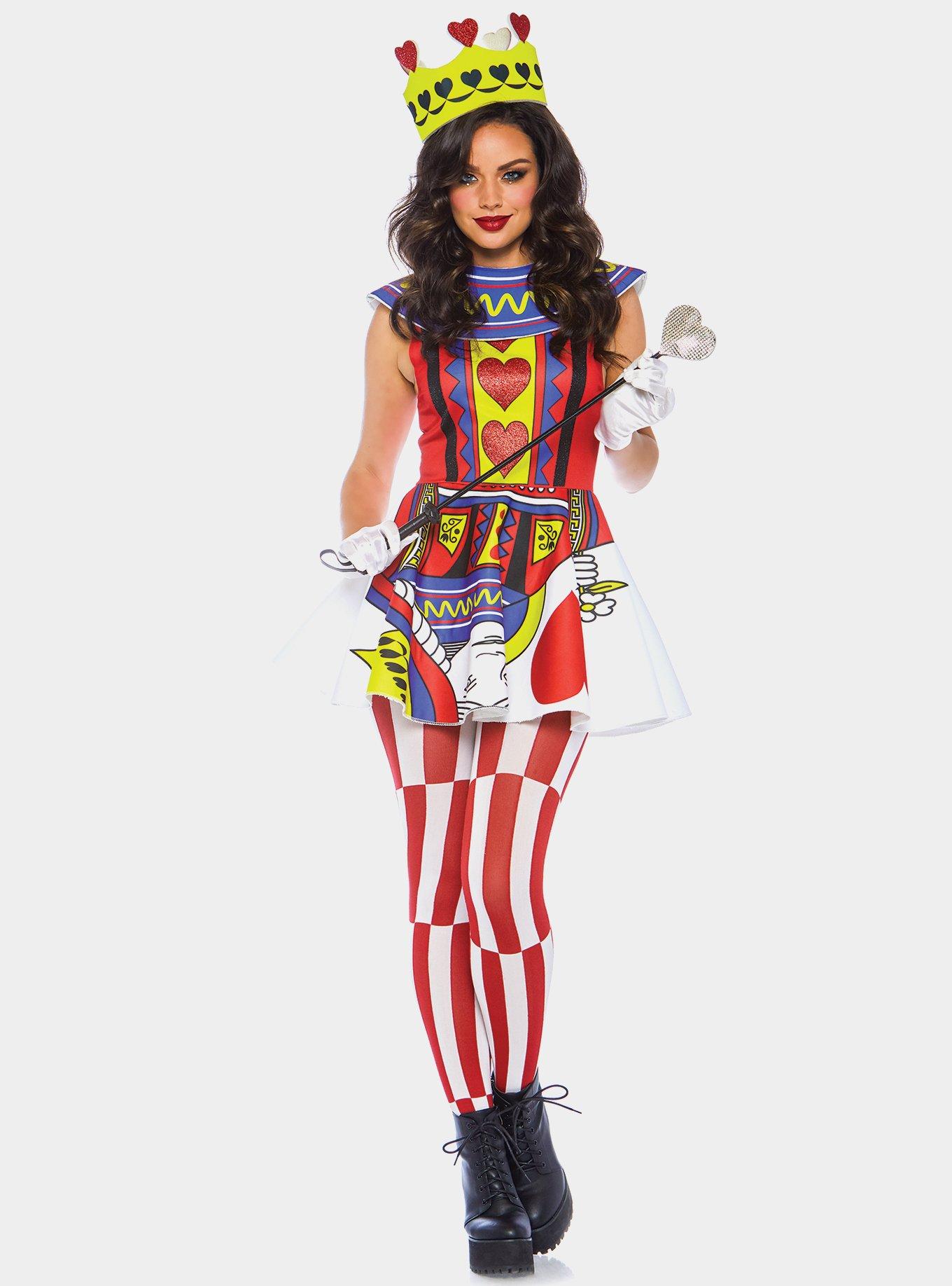 3 Pc Card Queen Costume, RED, hi-res