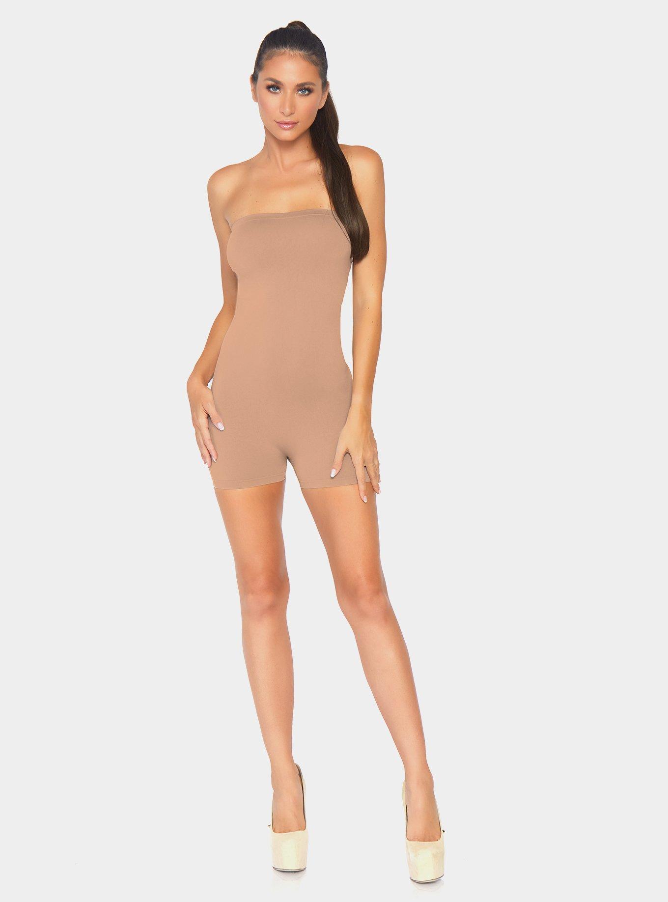 Seamless Opaque Microfiber Strapless Romper Medium, , hi-res