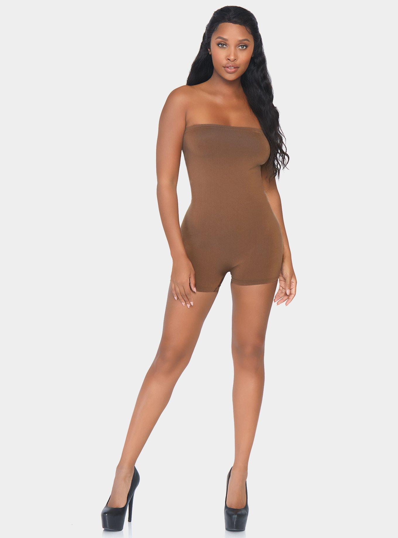 Hot Topic Seamless Opaque Microfiber Strapless Romper Tan