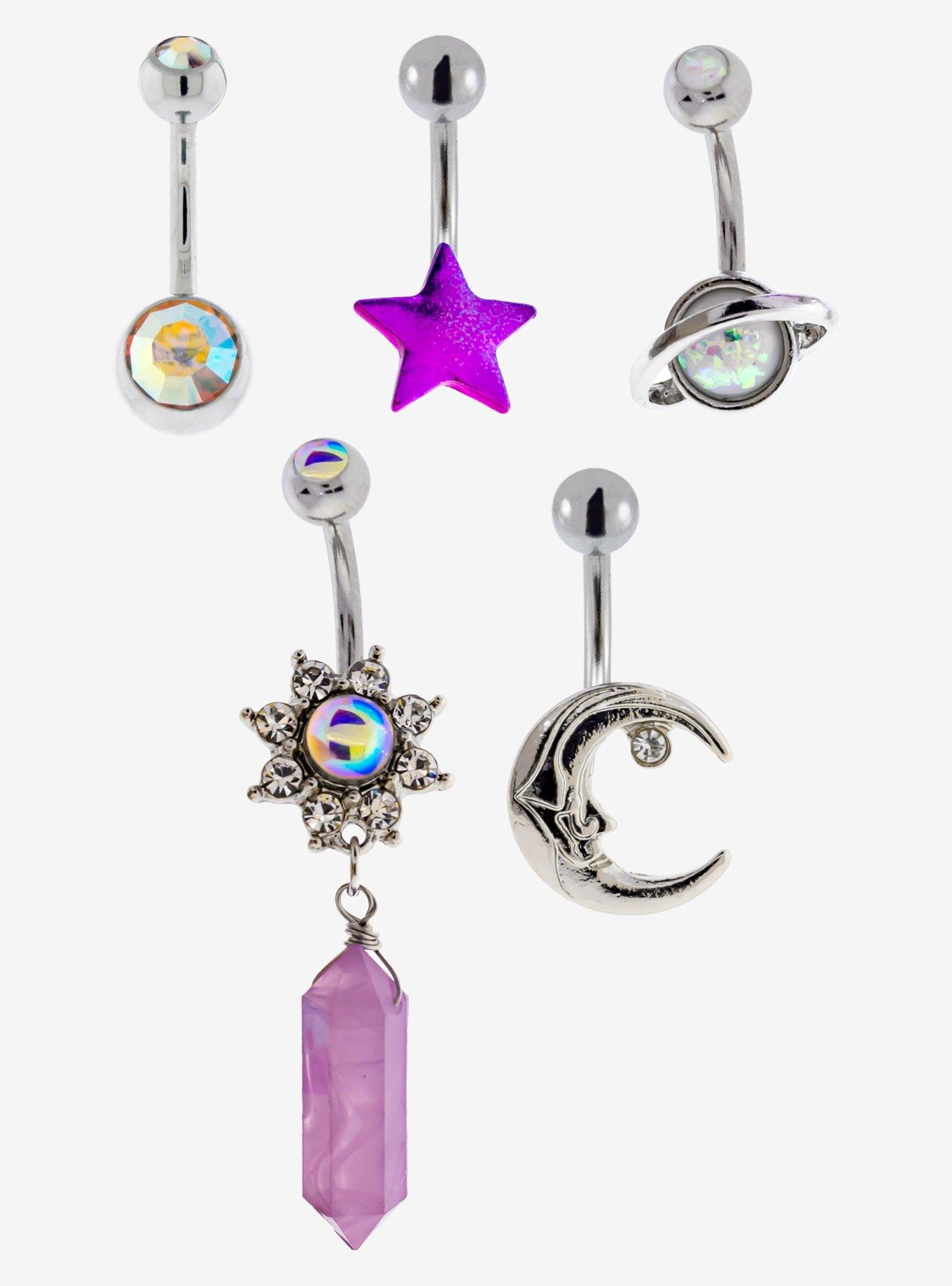 14G Steel Celestial Navel Barbell 5 Pack, , hi-res