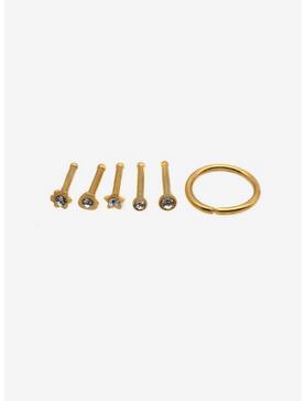Steel Gold & CZ Shapes Nose Stud & Captive Hoop 6 Pack, , hi-res