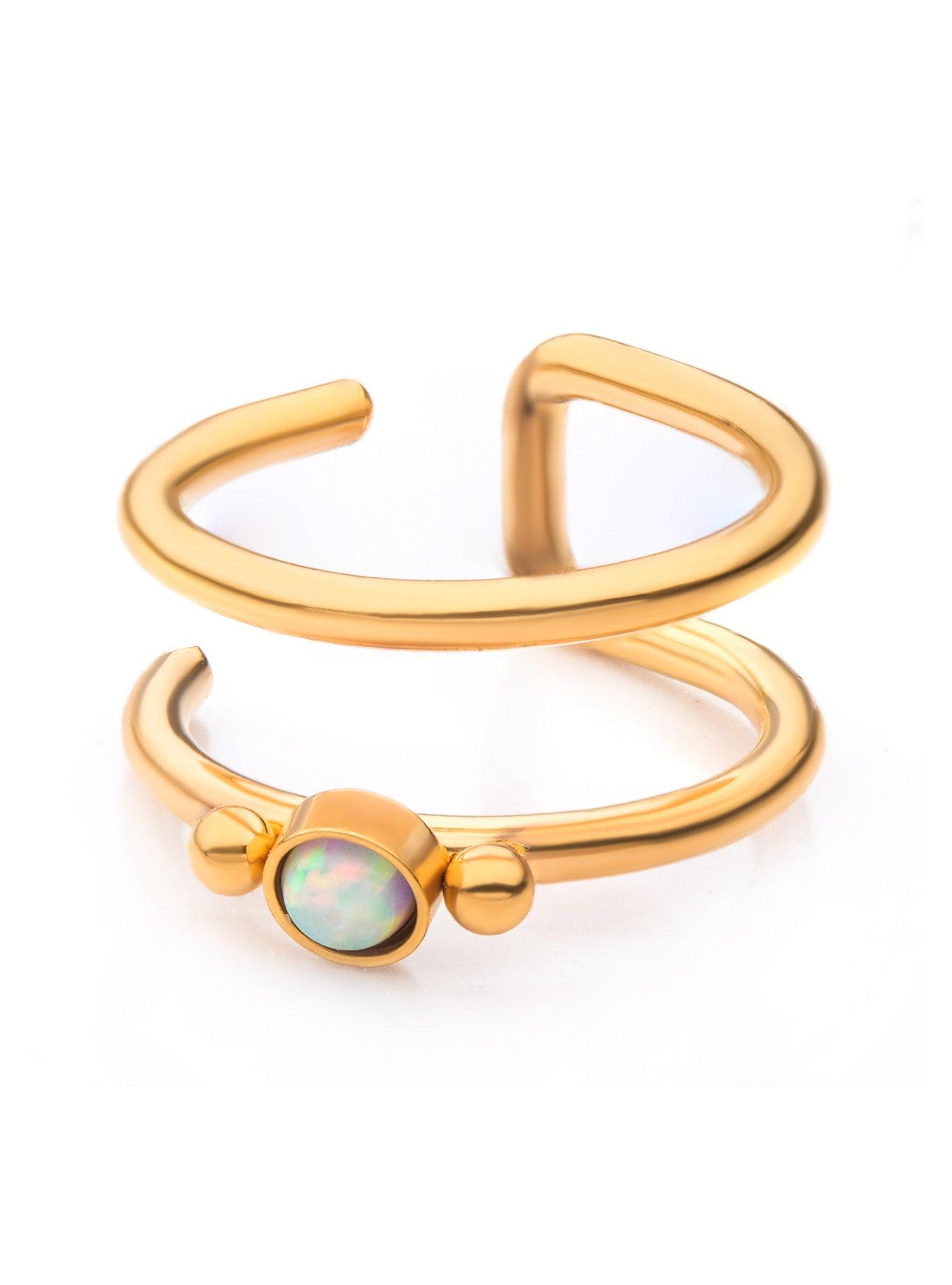 Steel Gold Opal Double Nose Hoop, GOLD, hi-res