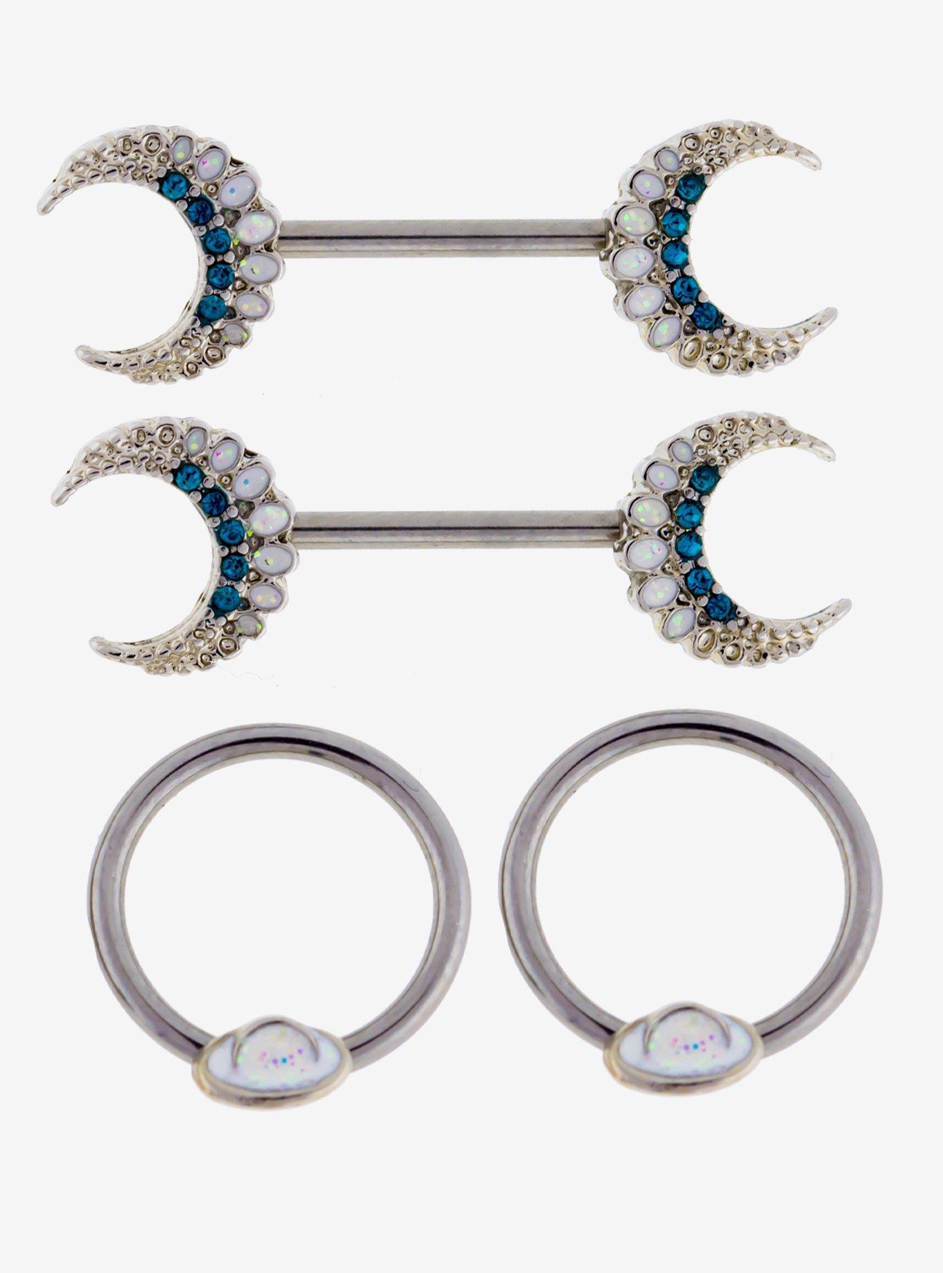 Steel Moon Stone Nipple Barbell & Circular Barbell 4 Pack, , hi-res