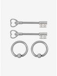 14G Steel Silver Keys Nipple Barbell & Captive Hoop 4 Pack, , hi-res