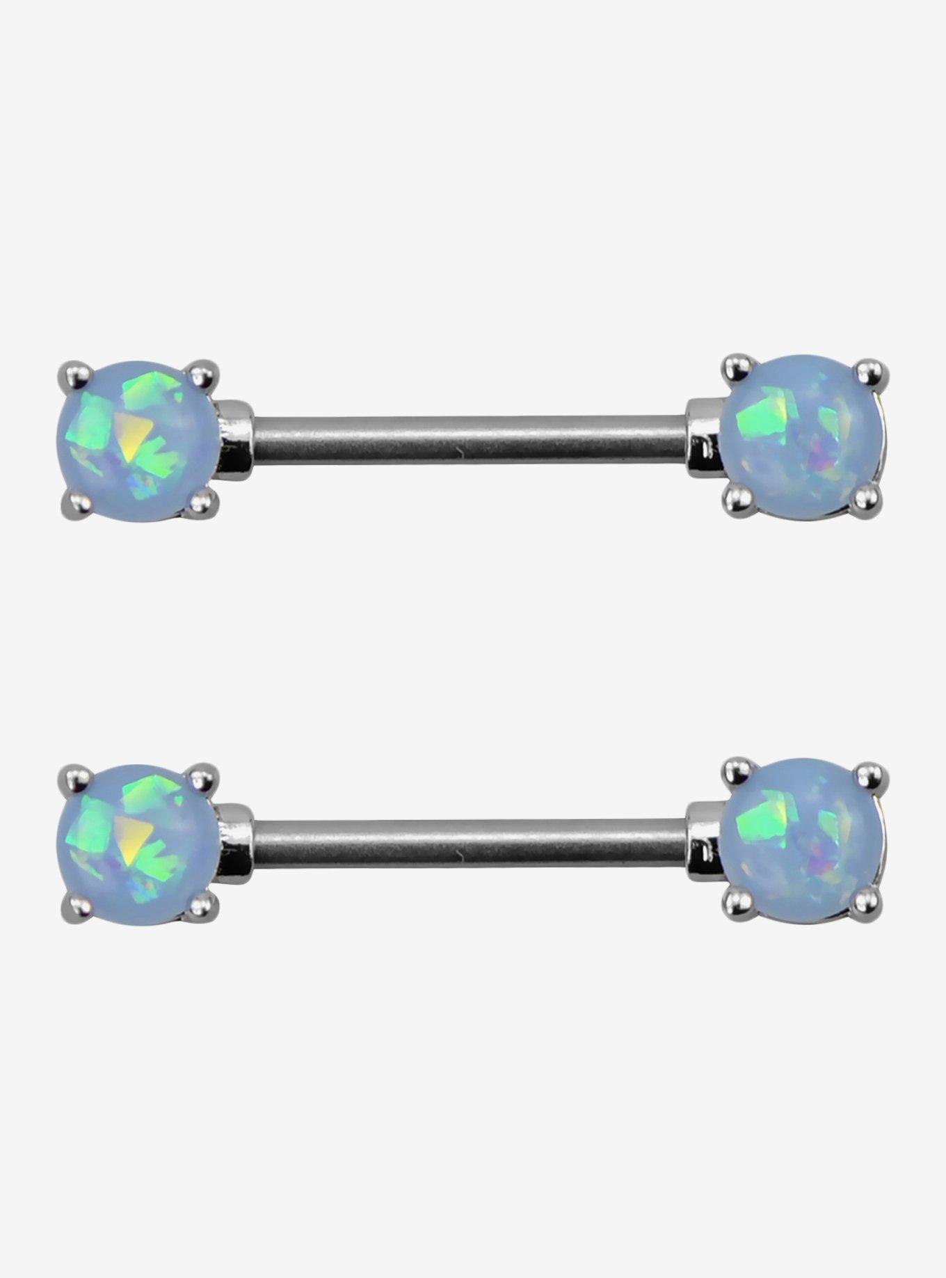 2PCS Deer Head Nipple Barbells - 14G Stainless Steel Opal Body Jewelry For Women