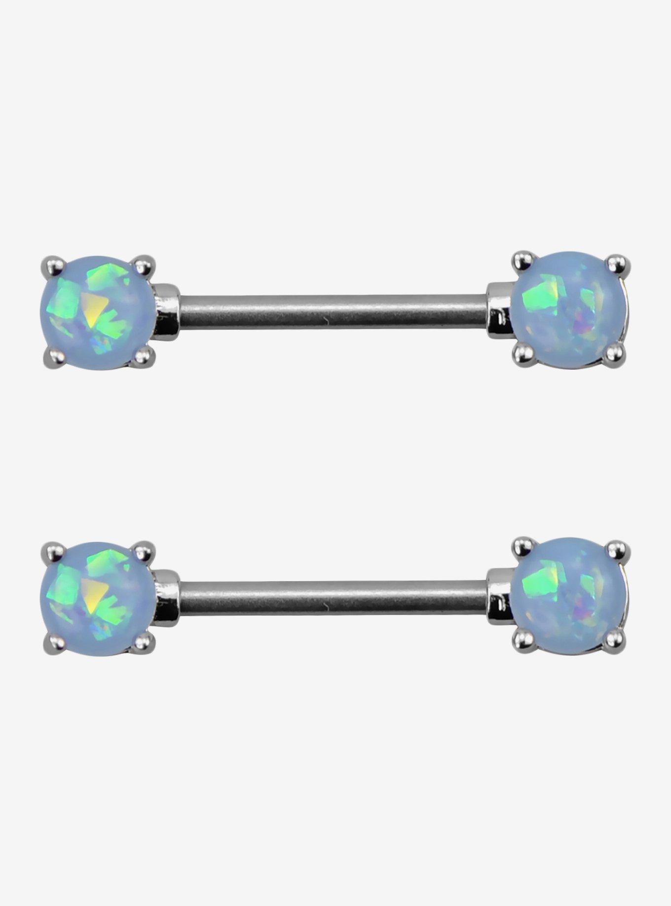 14G Steel Opal Nipple Barbell 2 Pack, , hi-res