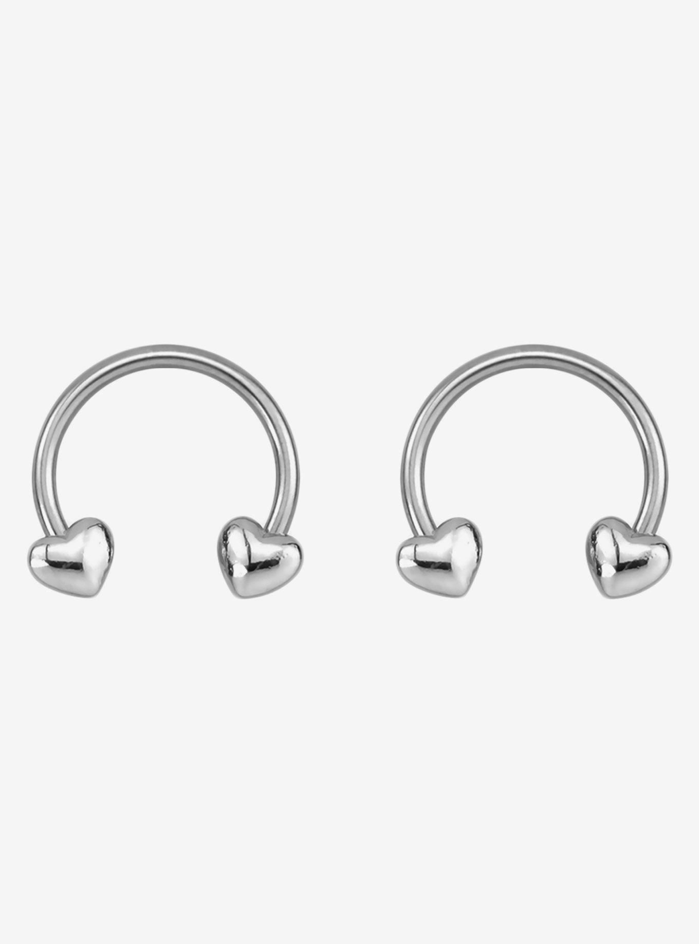Steel Silver Hearts Circular Barbell 2 Pack | Hot Topic