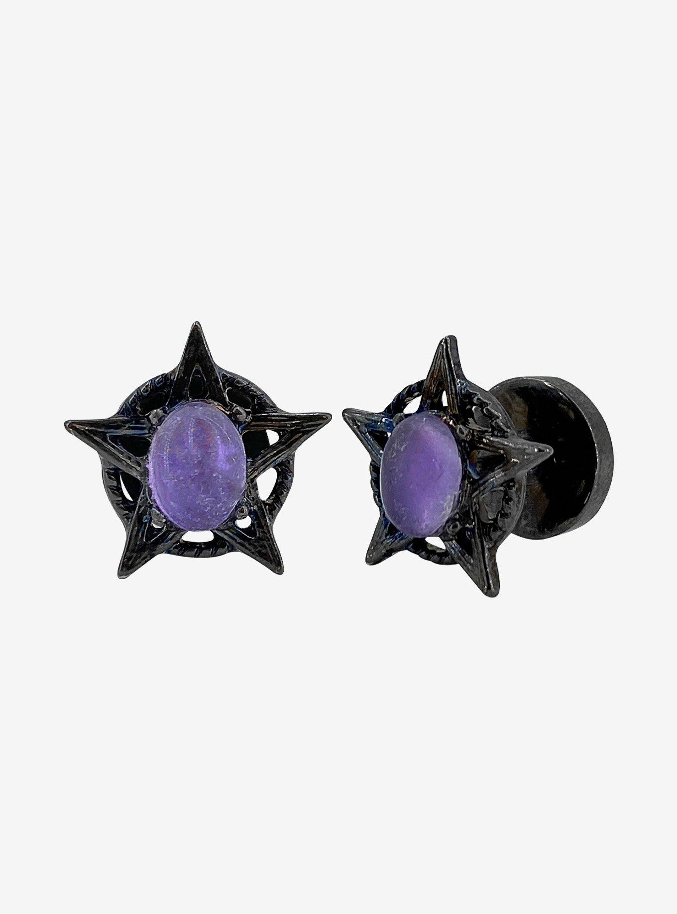 Steel Black & Amethyst Faux Plug 2 Pack, , hi-res