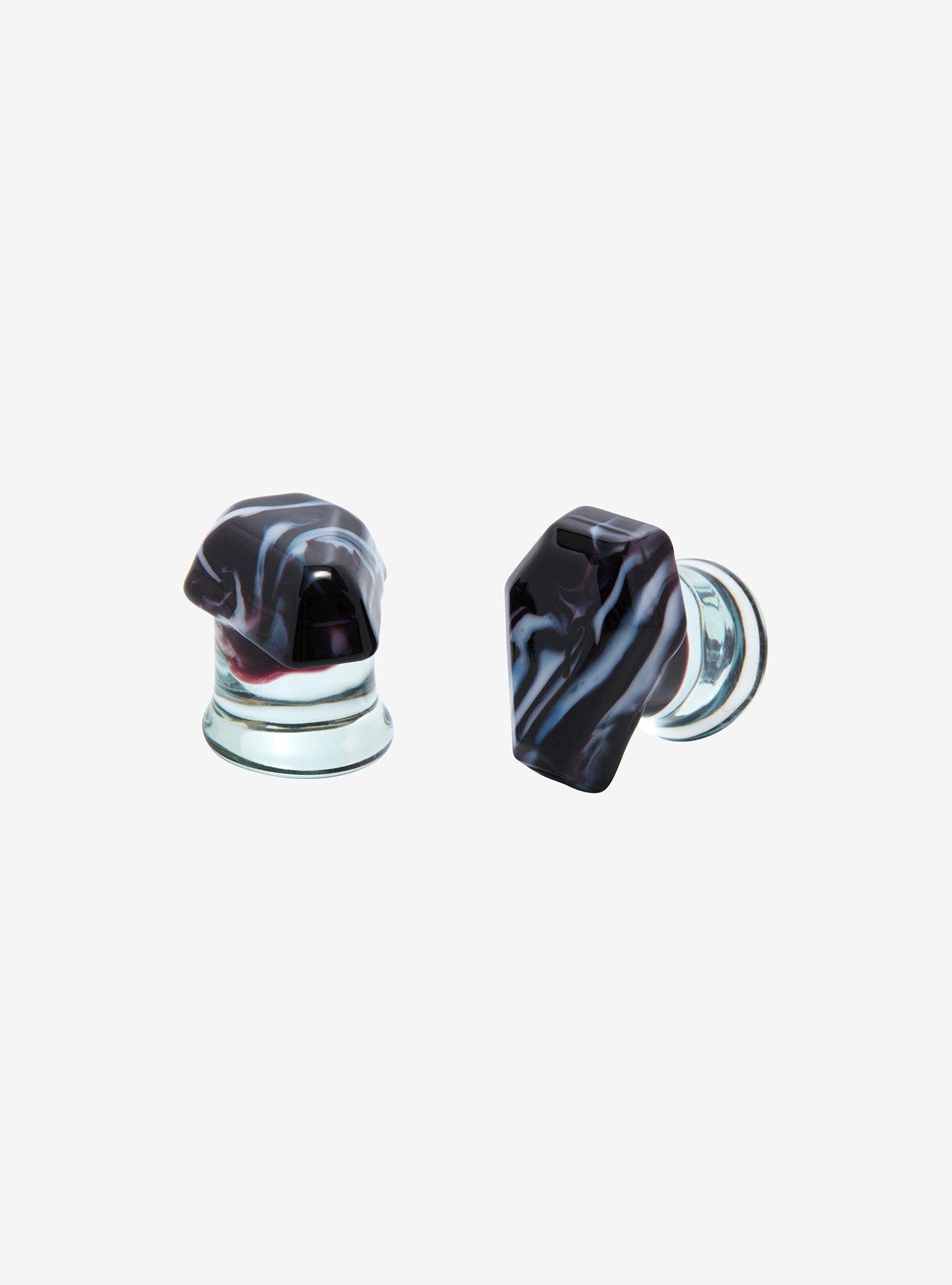 Glass Black Swirl Coffin Plug 2 Pack, BLACK, hi-res