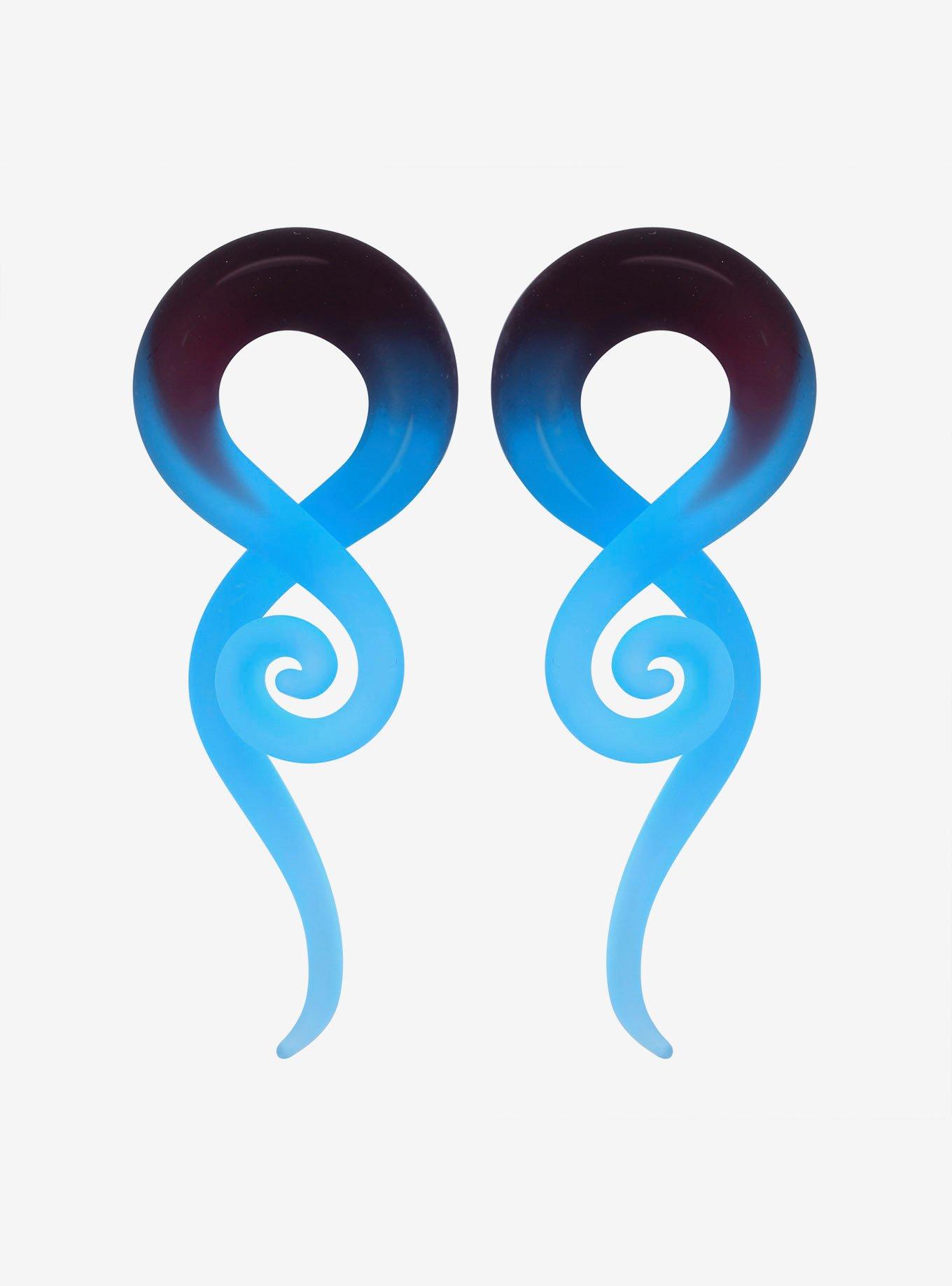 Glass Swirl Blue Ombre Hanger Taper Plug 2 Pack, BLUE, hi-res