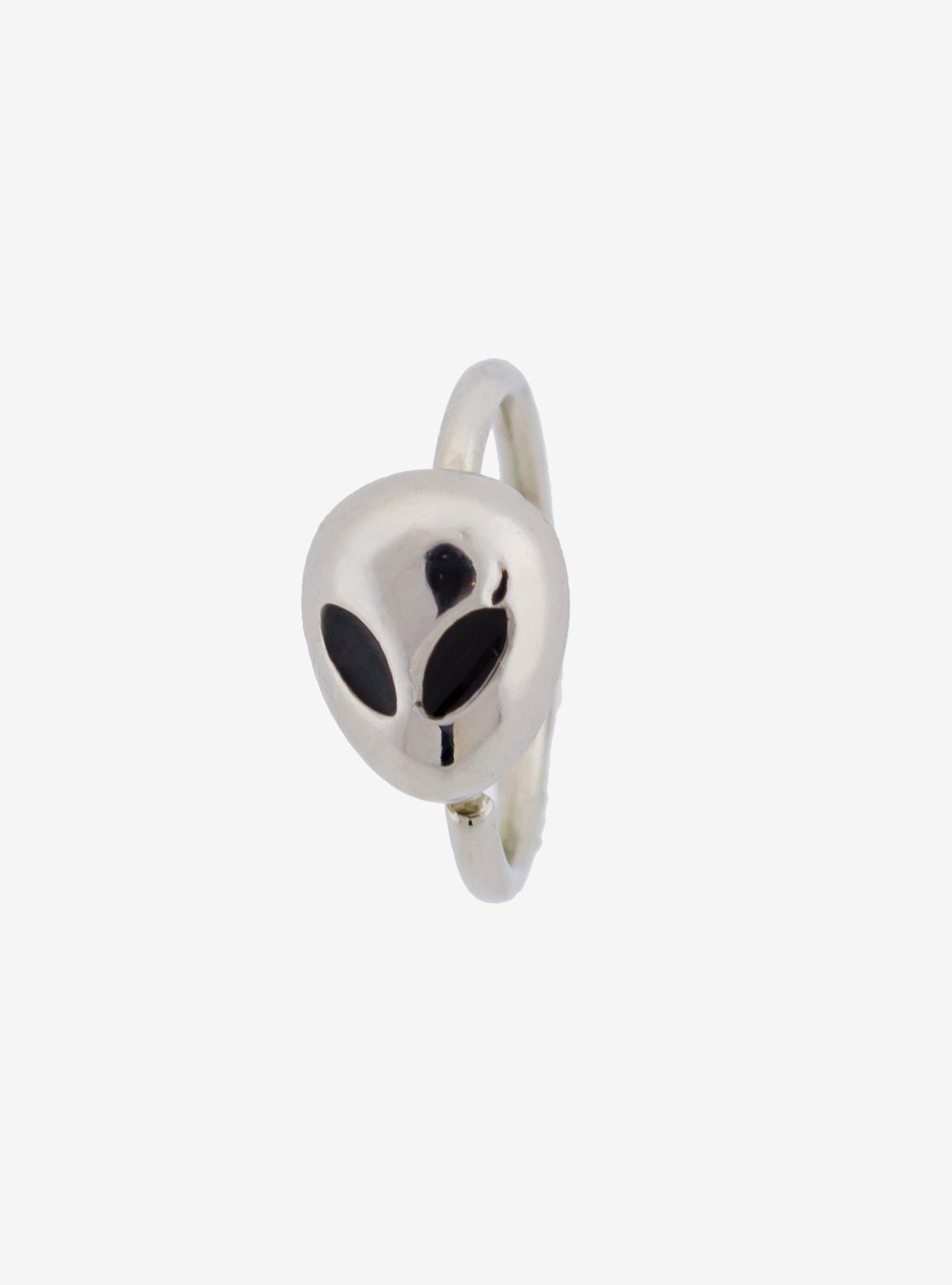 Steel Alien Head Ring Hoop, SILVER, hi-res