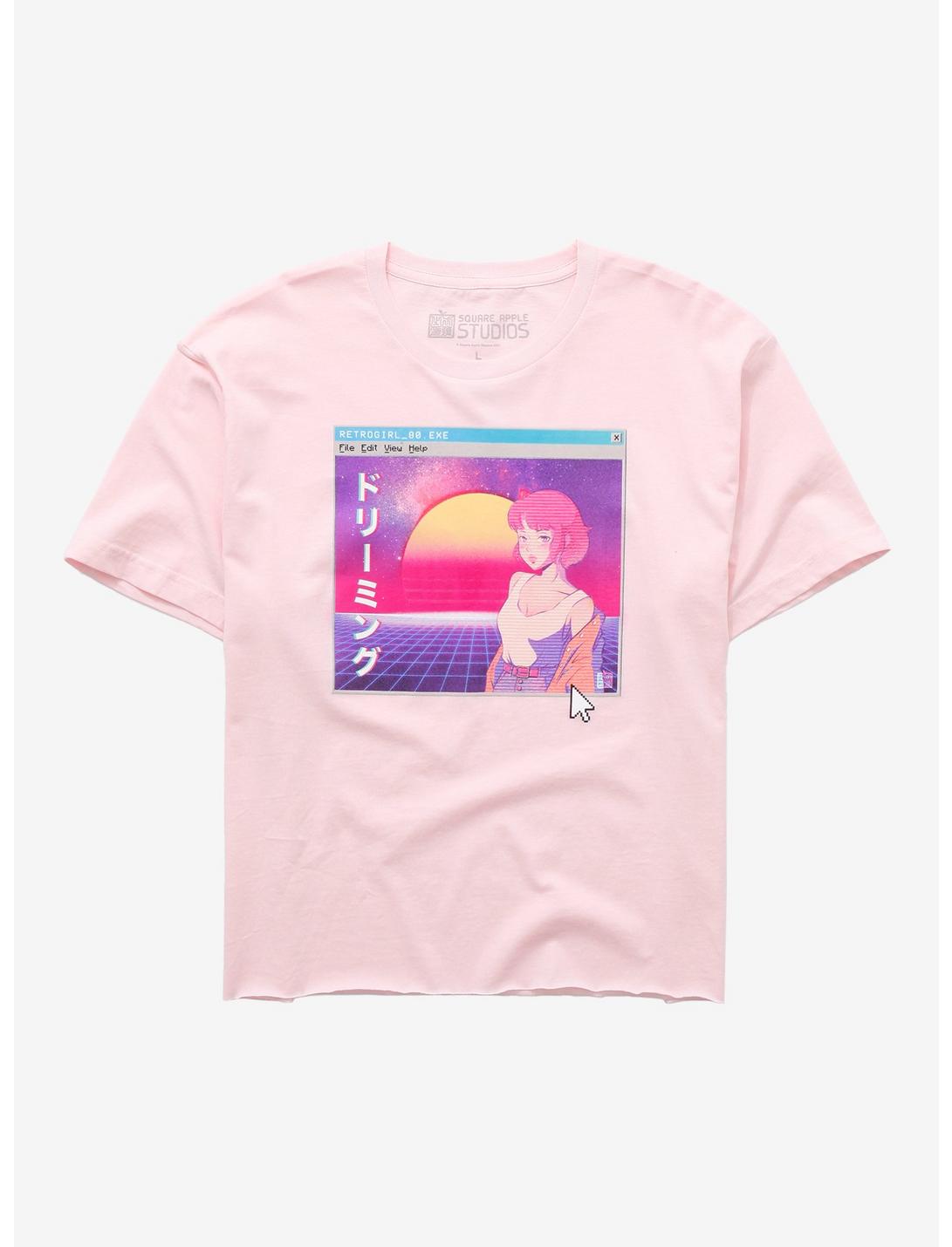 Anime Vaporwave Girls Crop T-Shirt Plus Size, PINK, hi-res