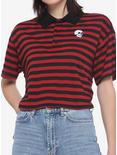 Skull Black & Red Stripe Oversized Girls Polo Shirt, STRIPE - RED, hi-res