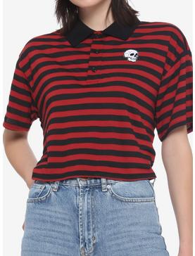 Skull Black & Red Stripe Oversized Girls Polo Shirt, , hi-res
