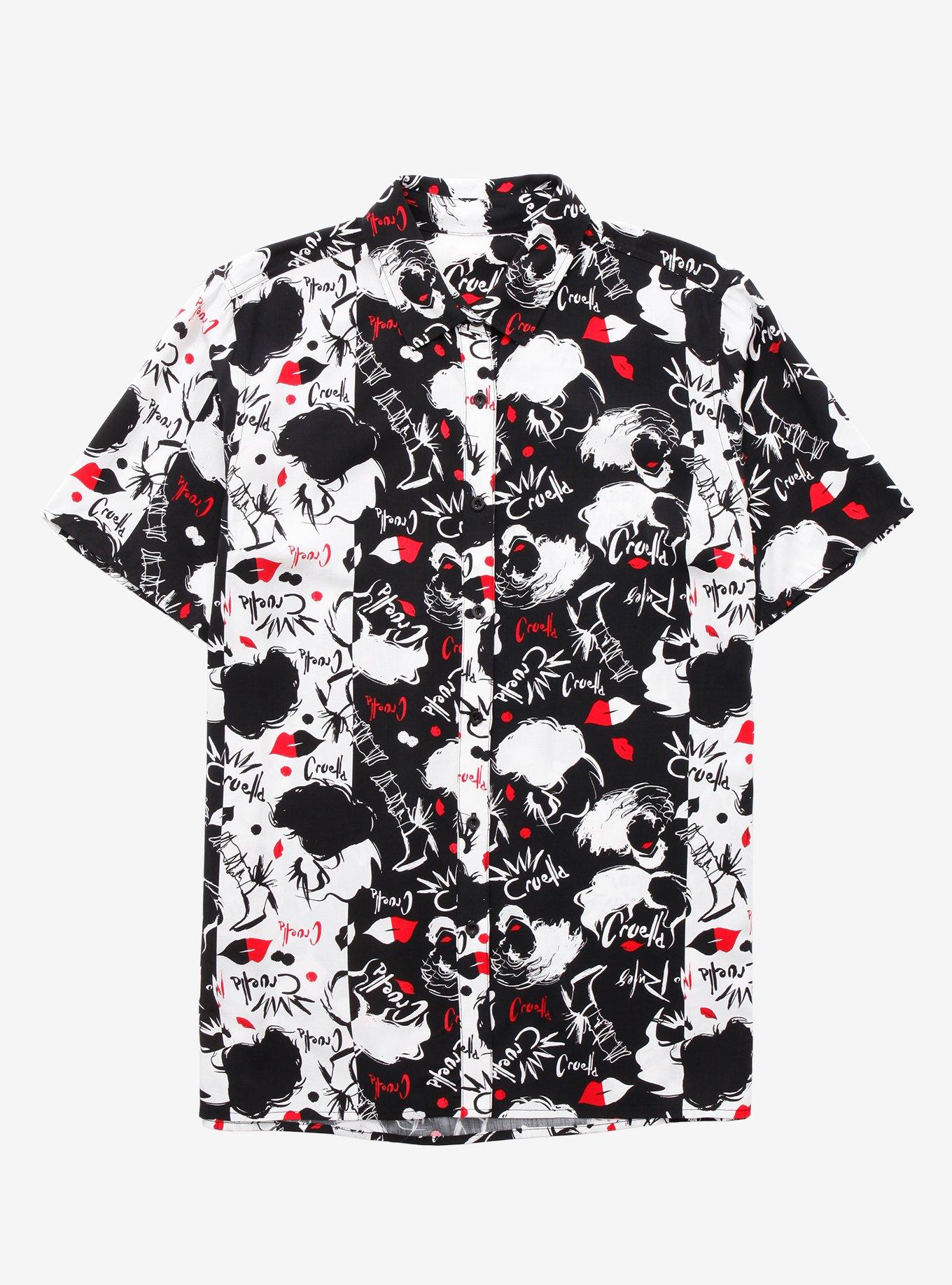 Her Universe Disney Cruella Black & White Oversized Woven Button-Up, MULTI, hi-res