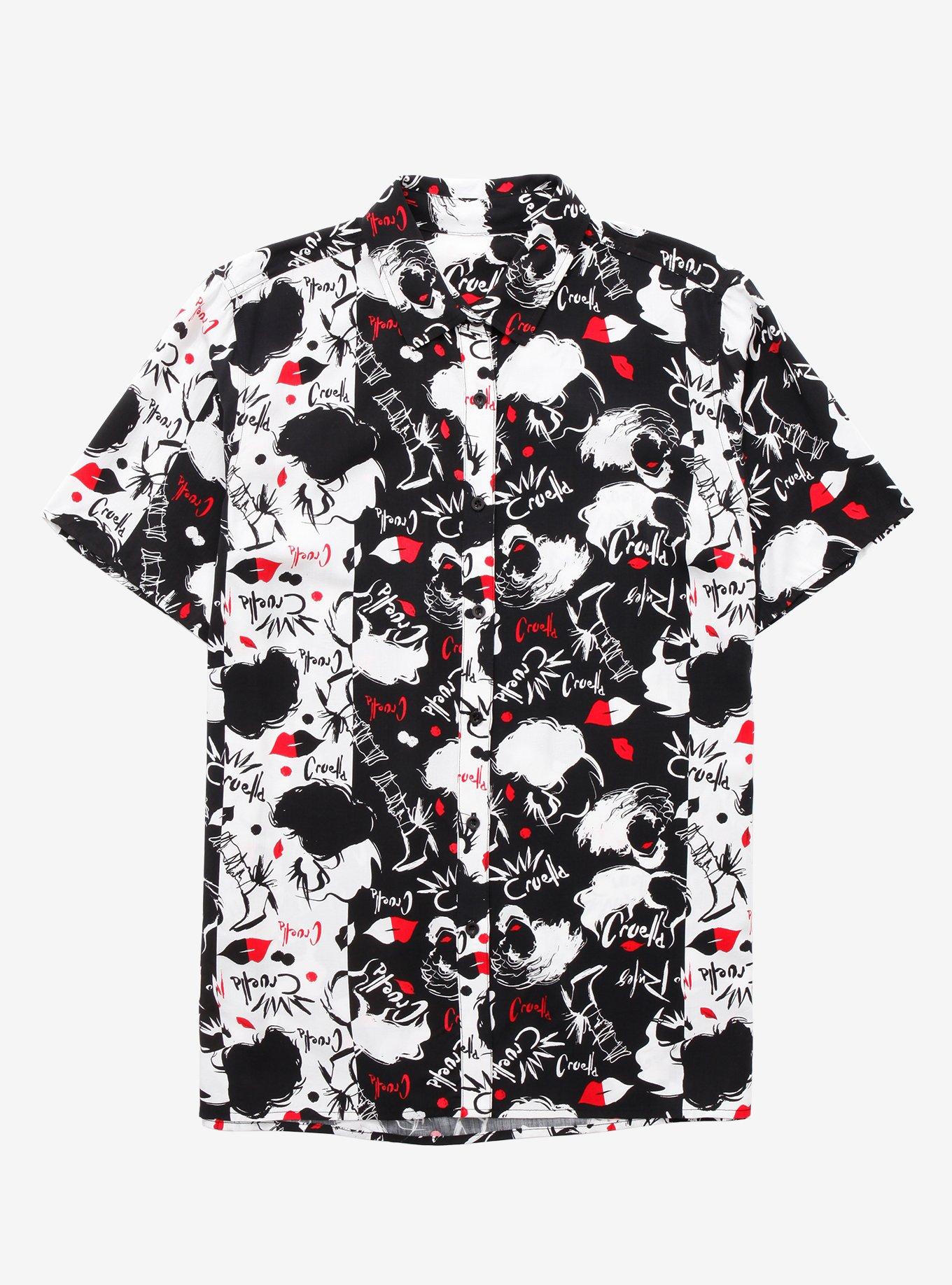 Her Universe Disney Cruella Black & White Oversized Woven Button-Up ...