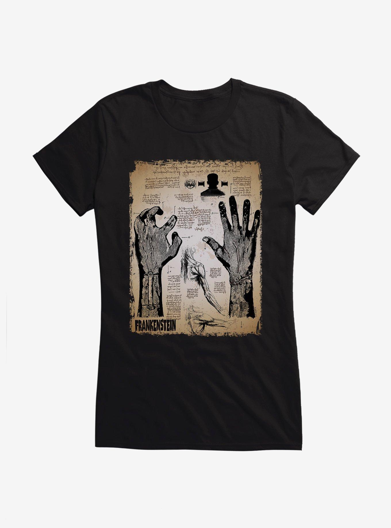 Universal Monsters Frankenstein Creation Diagram Girls T-Shirt, BLACK, hi-res