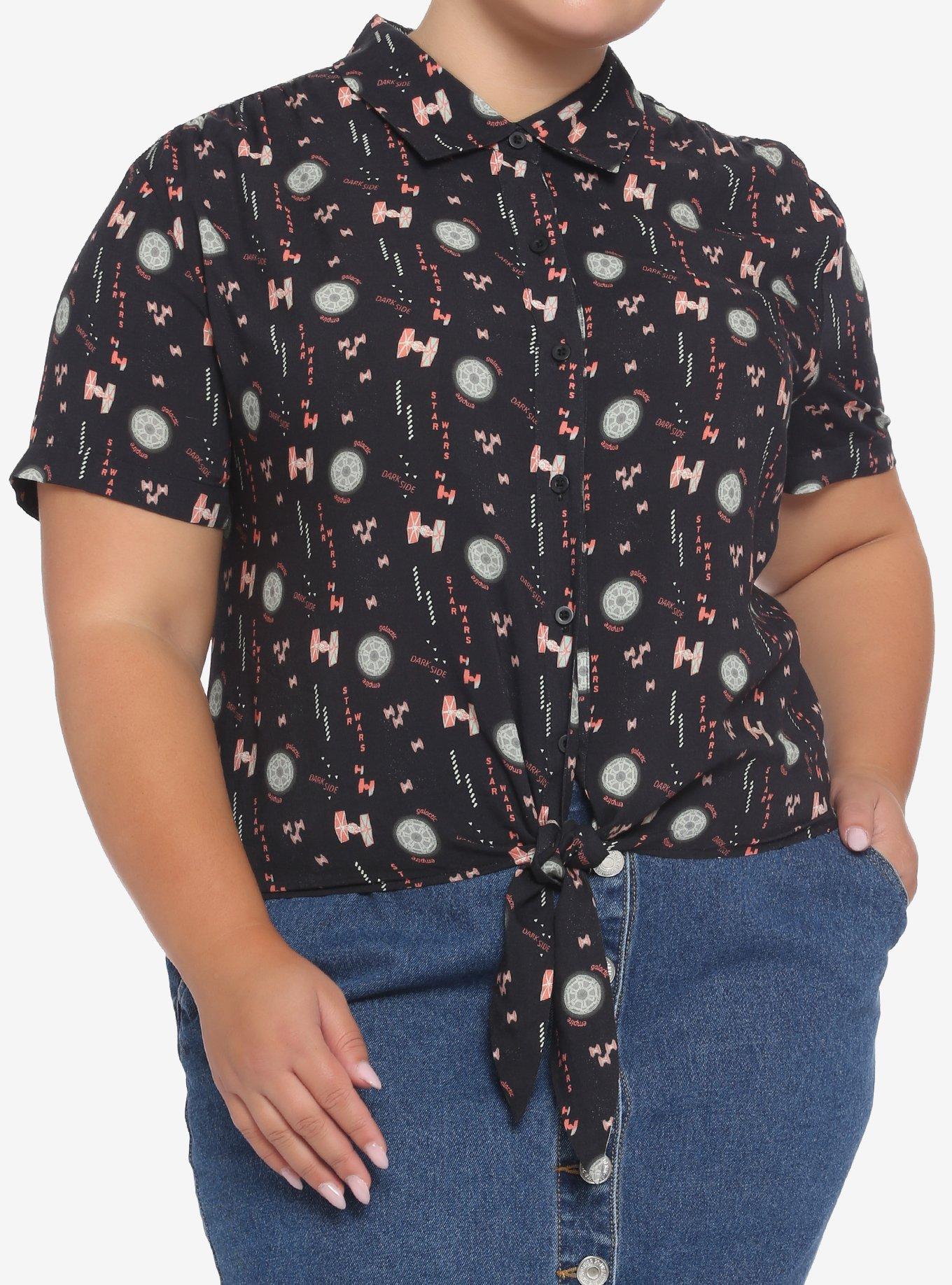 Her Universe Star Wars Dark Side Galactic Empire Neon Tie-Front Woven Button-Up Plus Size Her Universe Exclusive, MULTI, hi-res
