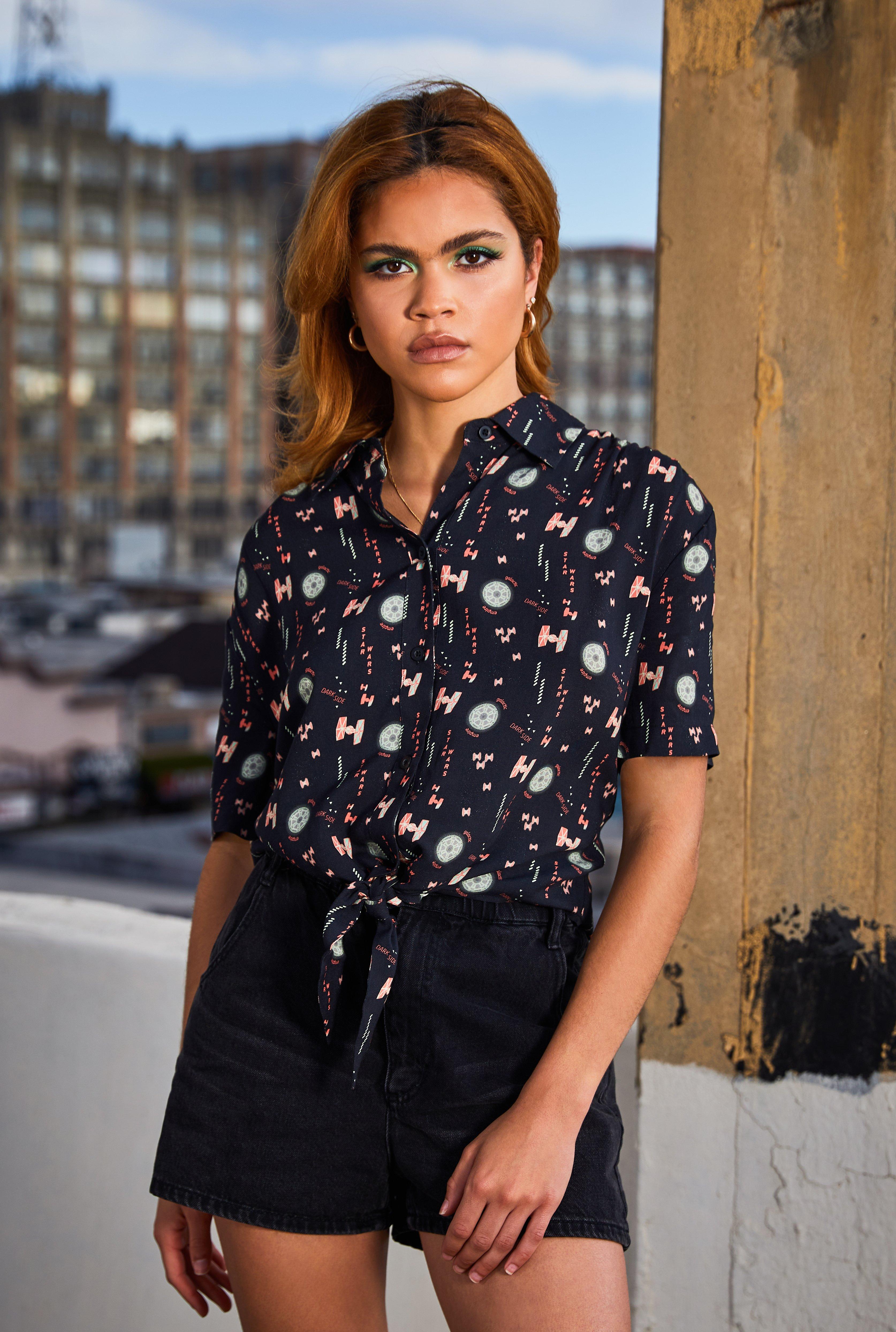 Her Universe Star Wars Dark Side Galactic Empire Neon Tie-Front Woven  Button-Up Her Universe Exclusive