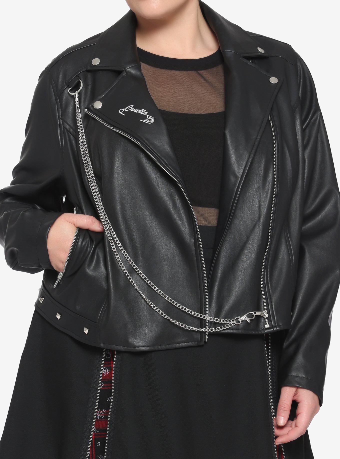 Her Universe Disney Cruella Speak Of The De Vil Chain Girls Moto Jacket Plus Size, WHITE, hi-res