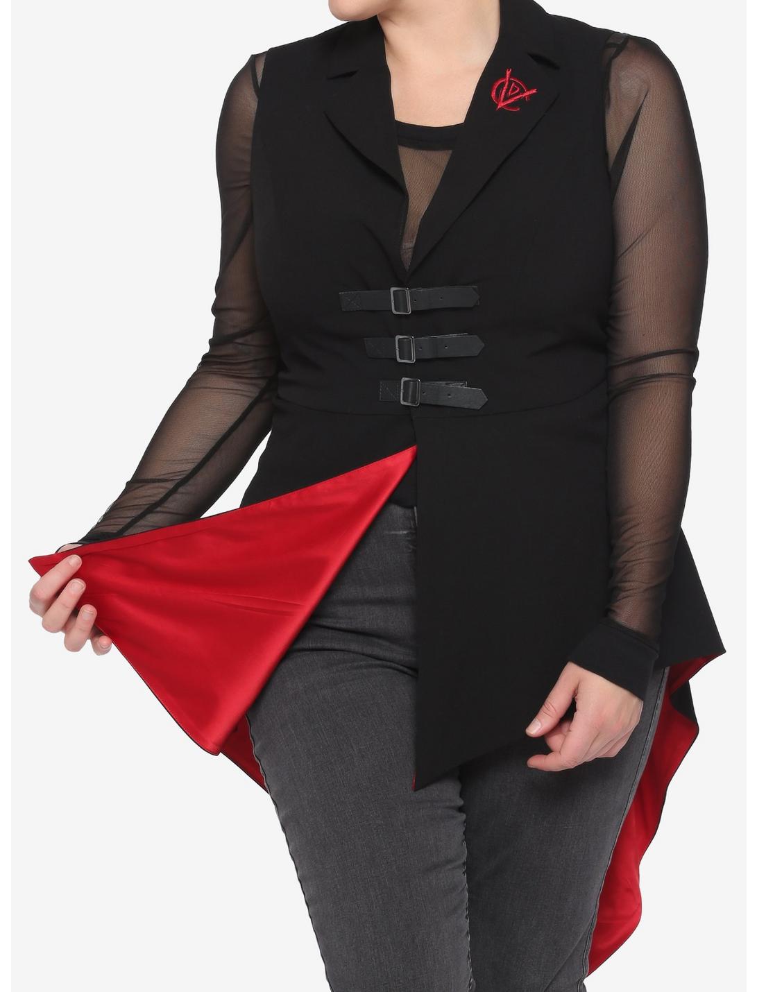 Her Universe Disney Cruella Buckle-Front Asymmetrical Waistcoat Plus Size, RED, hi-res