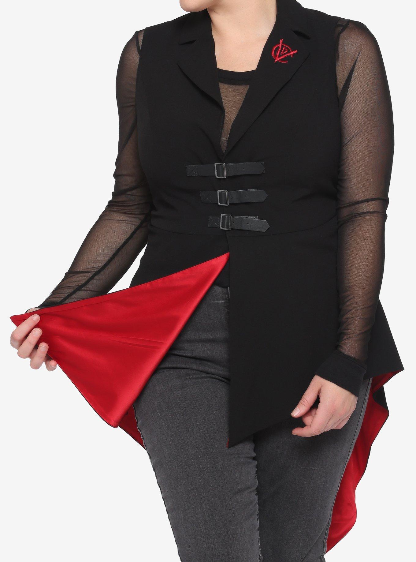 Her Universe Disney Cruella Buckle-Front Asymmetrical Waistcoat Plus Size, RED, hi-res