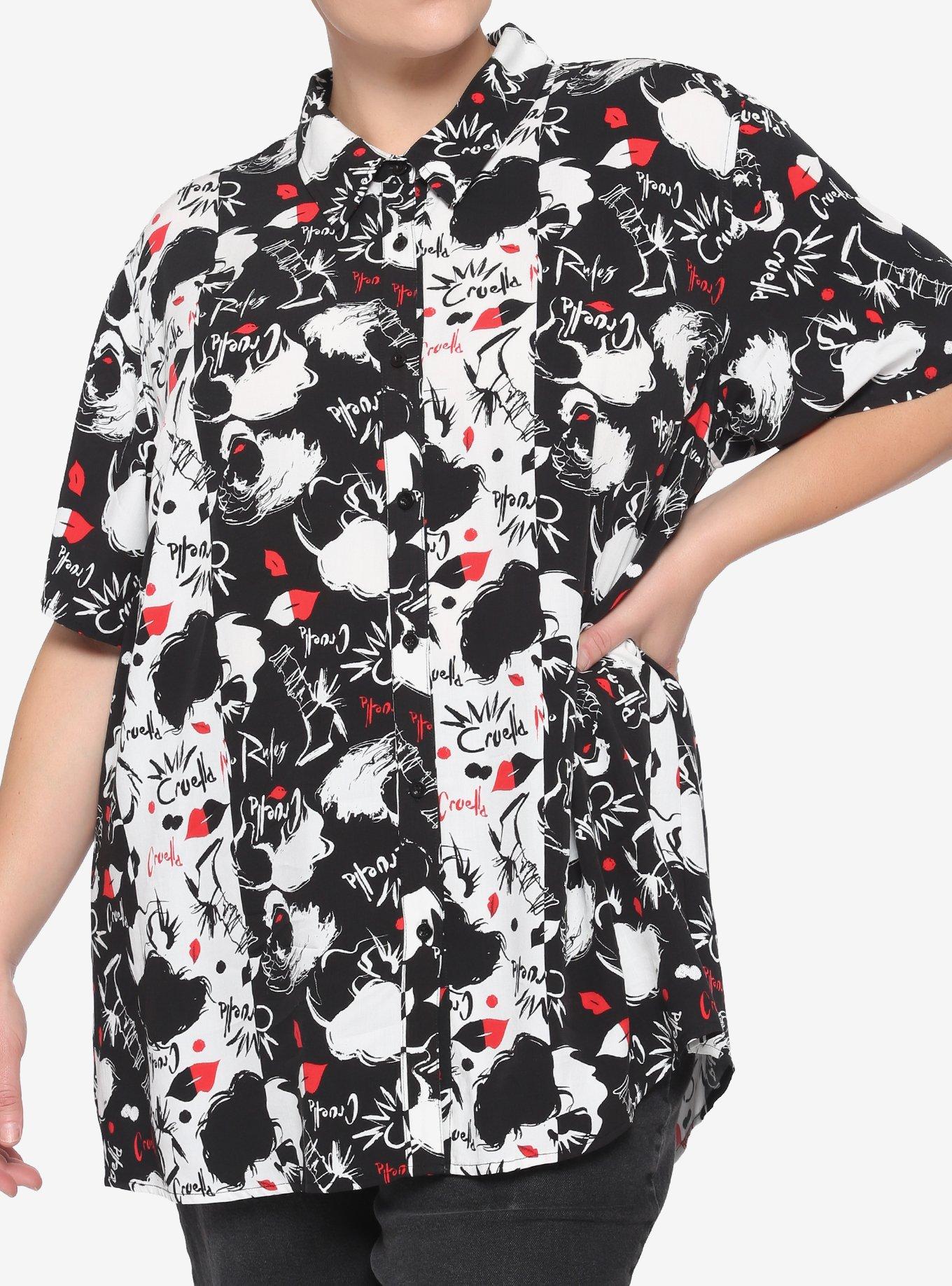 Her Universe Disney Cruella Black & White Oversized Girls Woven Button-Up Plus Size, WHITE, hi-res