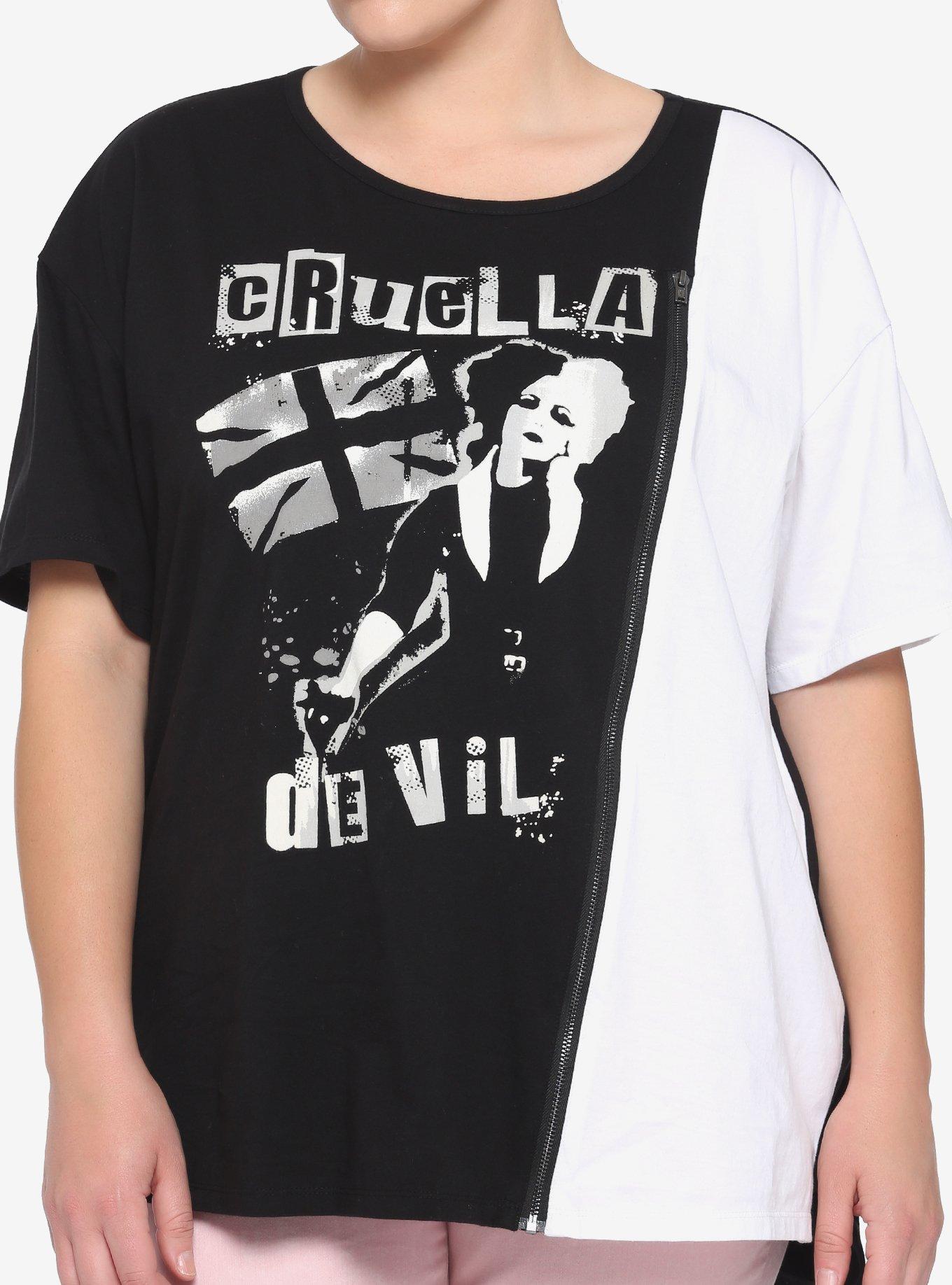 Her Universe Disney Cruella Zipper Split Girls T-Shirt Plus Size, WHITE, hi-res view 1