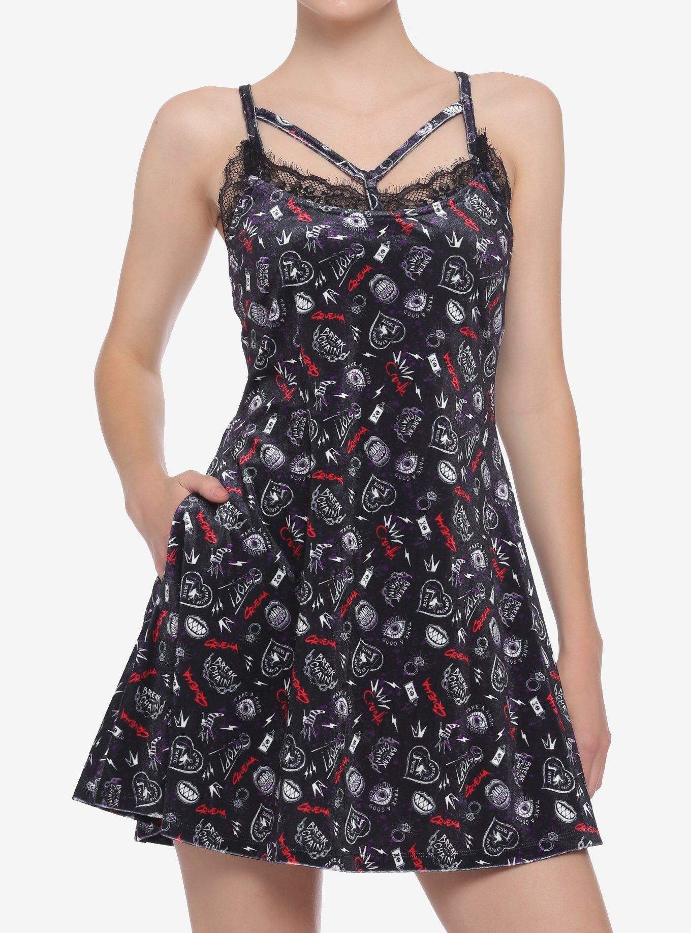 Her Universe Disney Cruella Icon Toss Velvet Strappy Dress, MULTI, hi-res