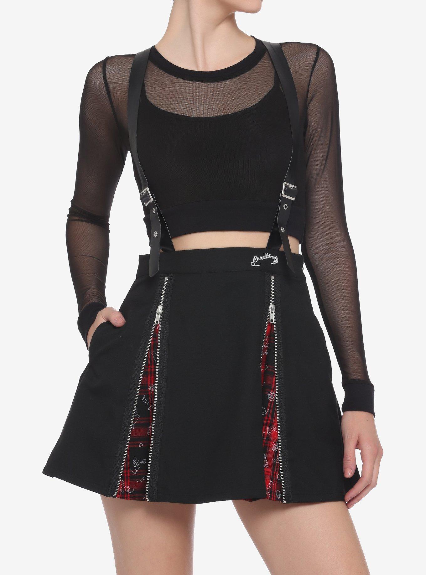 Her Universe Disney Cruella Zipper Pleated Suspender Skirt, MULTI, hi-res