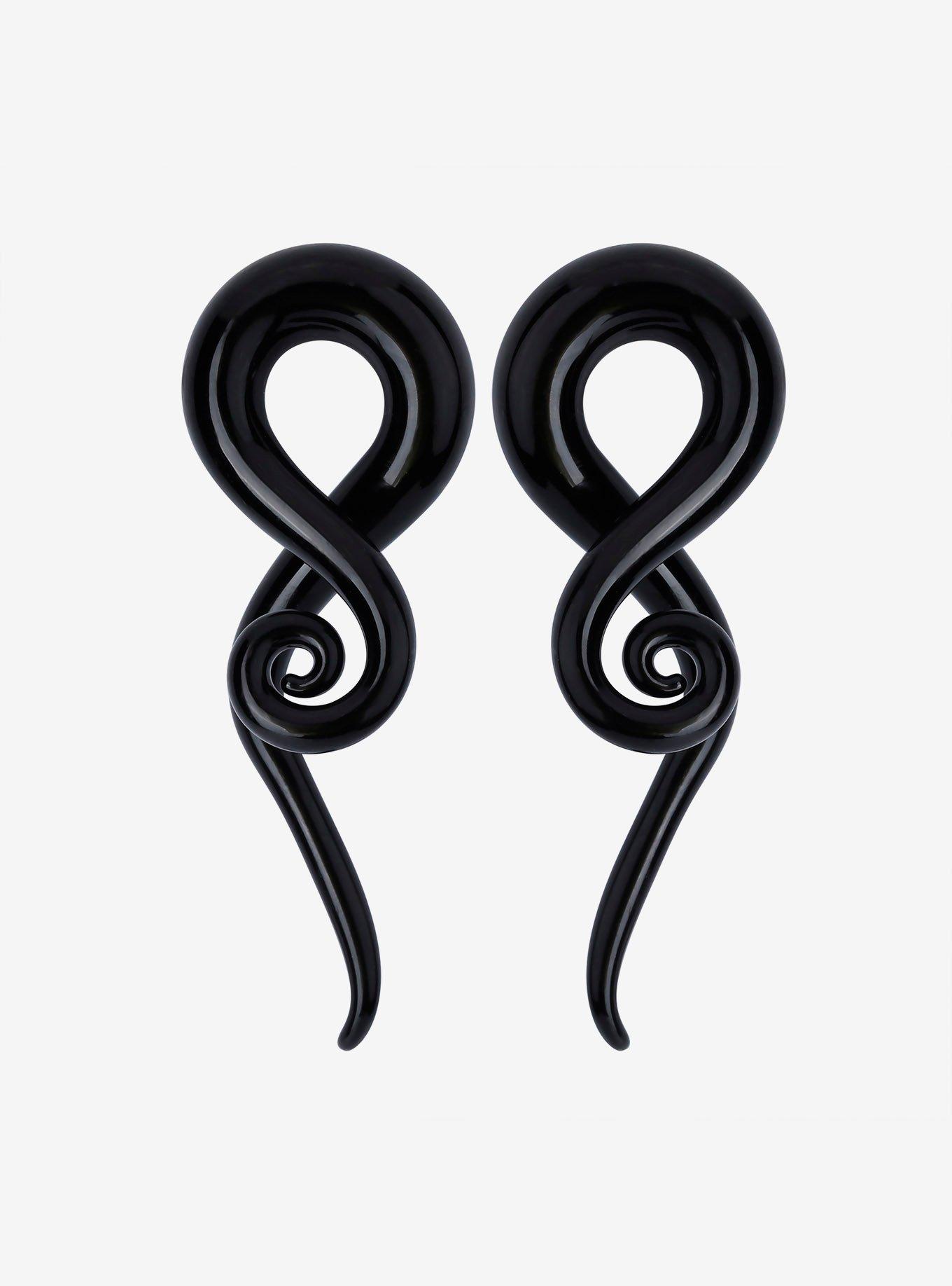 Glass Swirl Black Hanger Taper Plug 2 Pack, BLACK, hi-res
