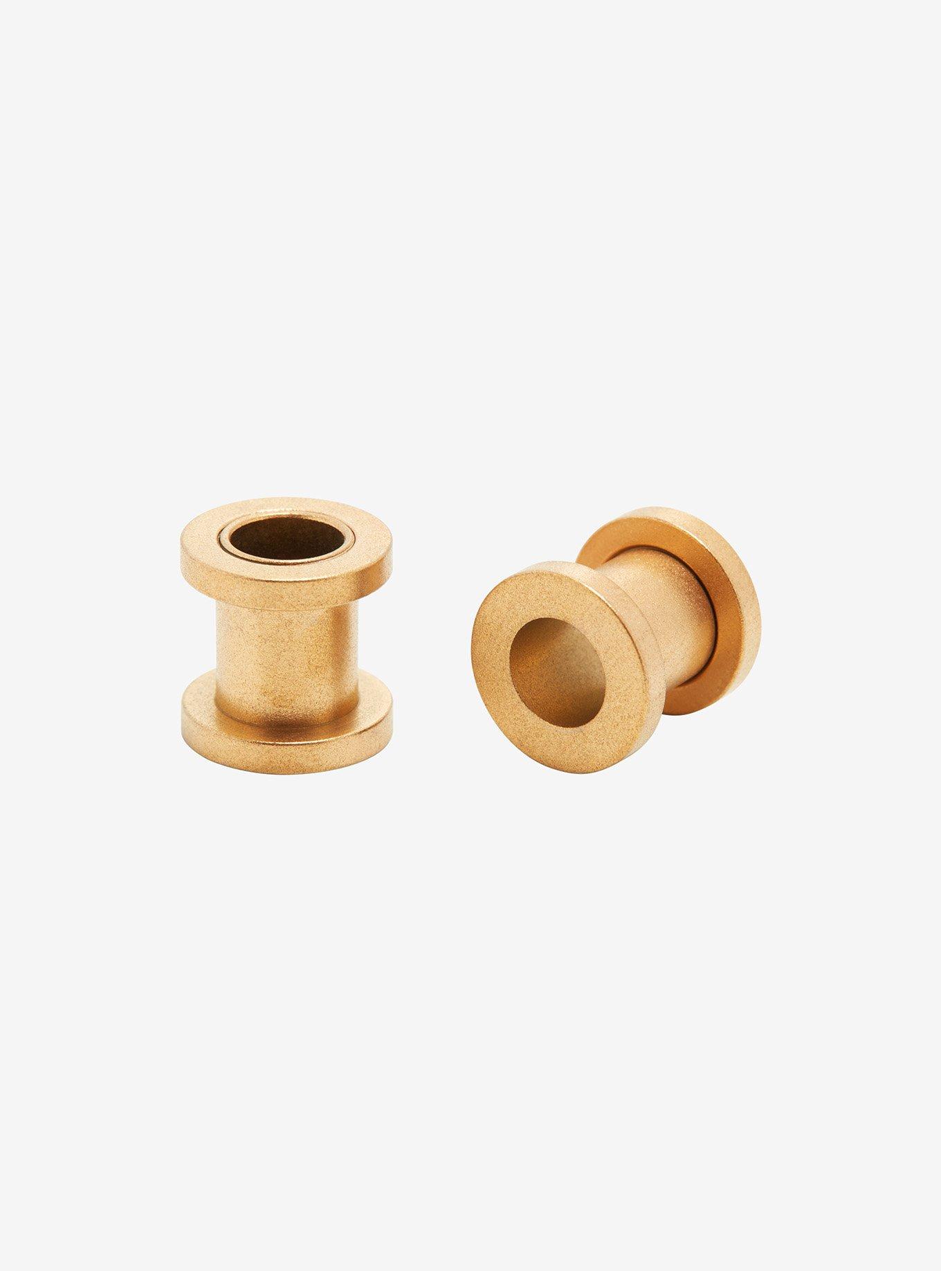 Steel Tunnel Screw Fit Matte Gold Plugs 2 Pack, GOLD, hi-res
