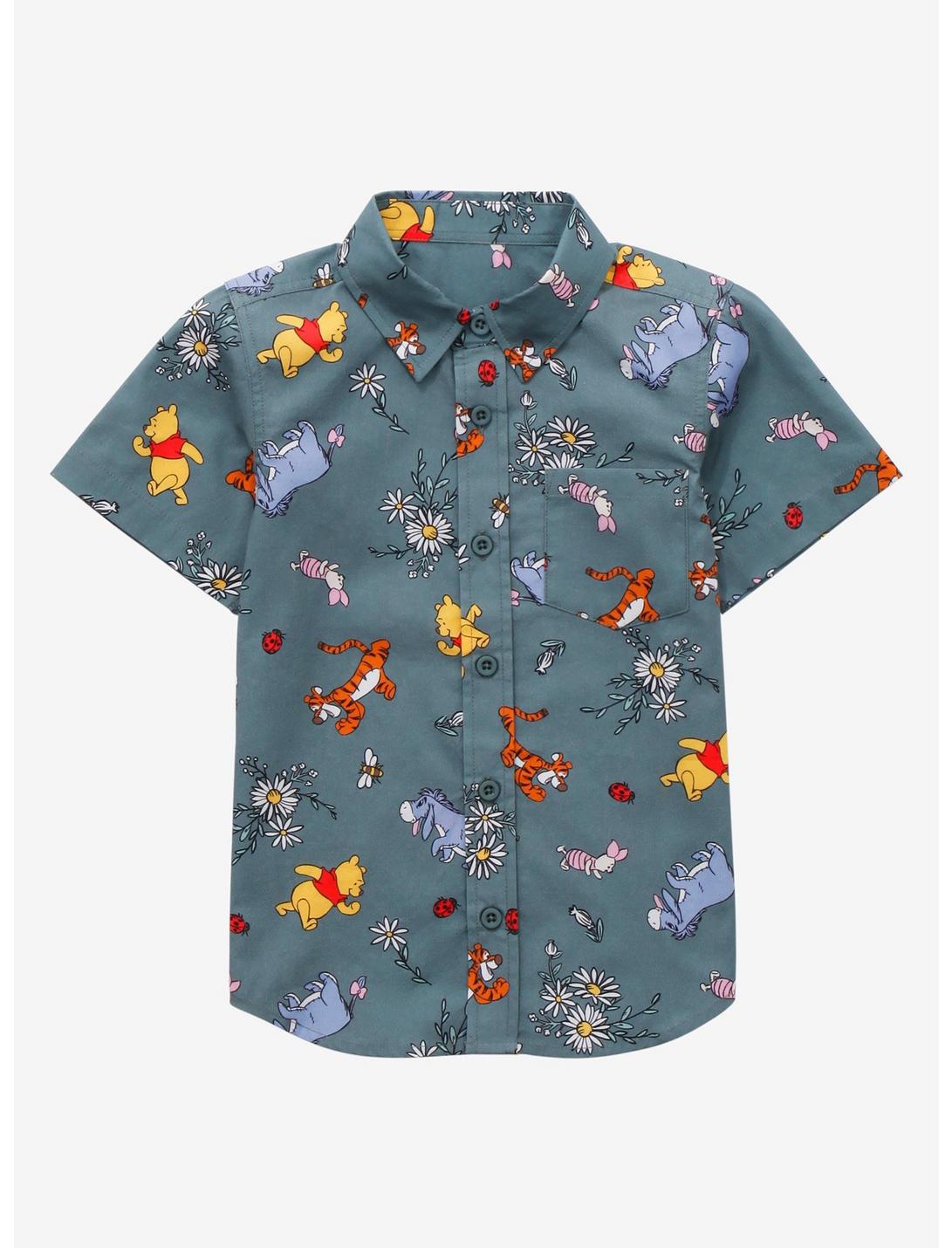 Disney Winnie the Pooh Floral Toddler Woven Button-Up - BoxLunch Exclusive, GREY, hi-res