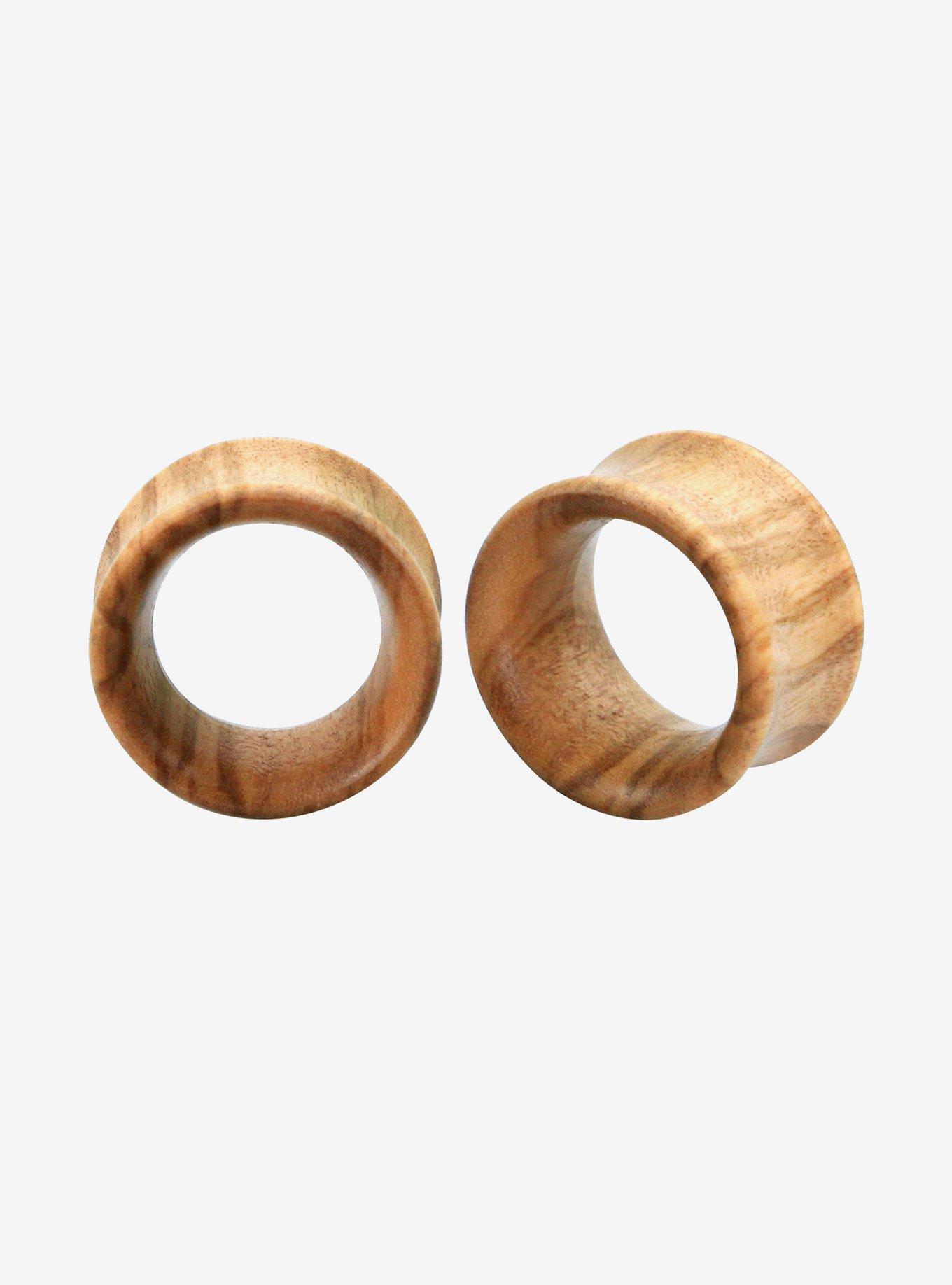 Olive Wood Tunnel Plugs 2 Pack, BROWN, hi-res