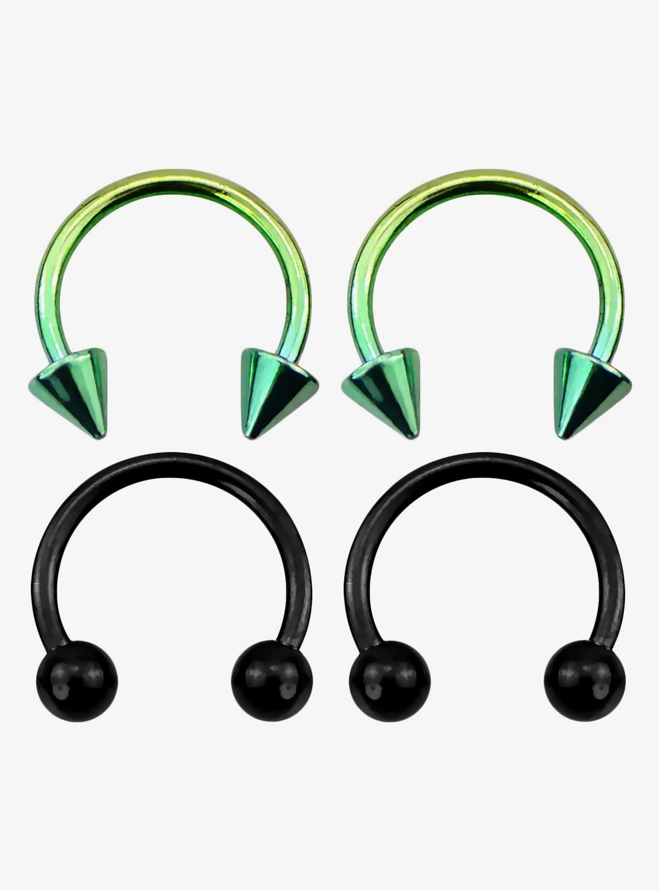 Steel Metallic Green Spike Circular Barbell 4 Pack, , hi-res