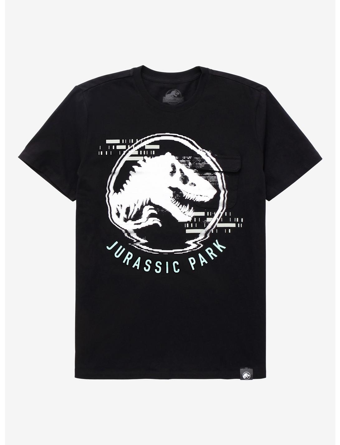 Jurassic Park Glitch Logo Pocket T-Shirt - BoxLunch Exclusive, BLACK, hi-res