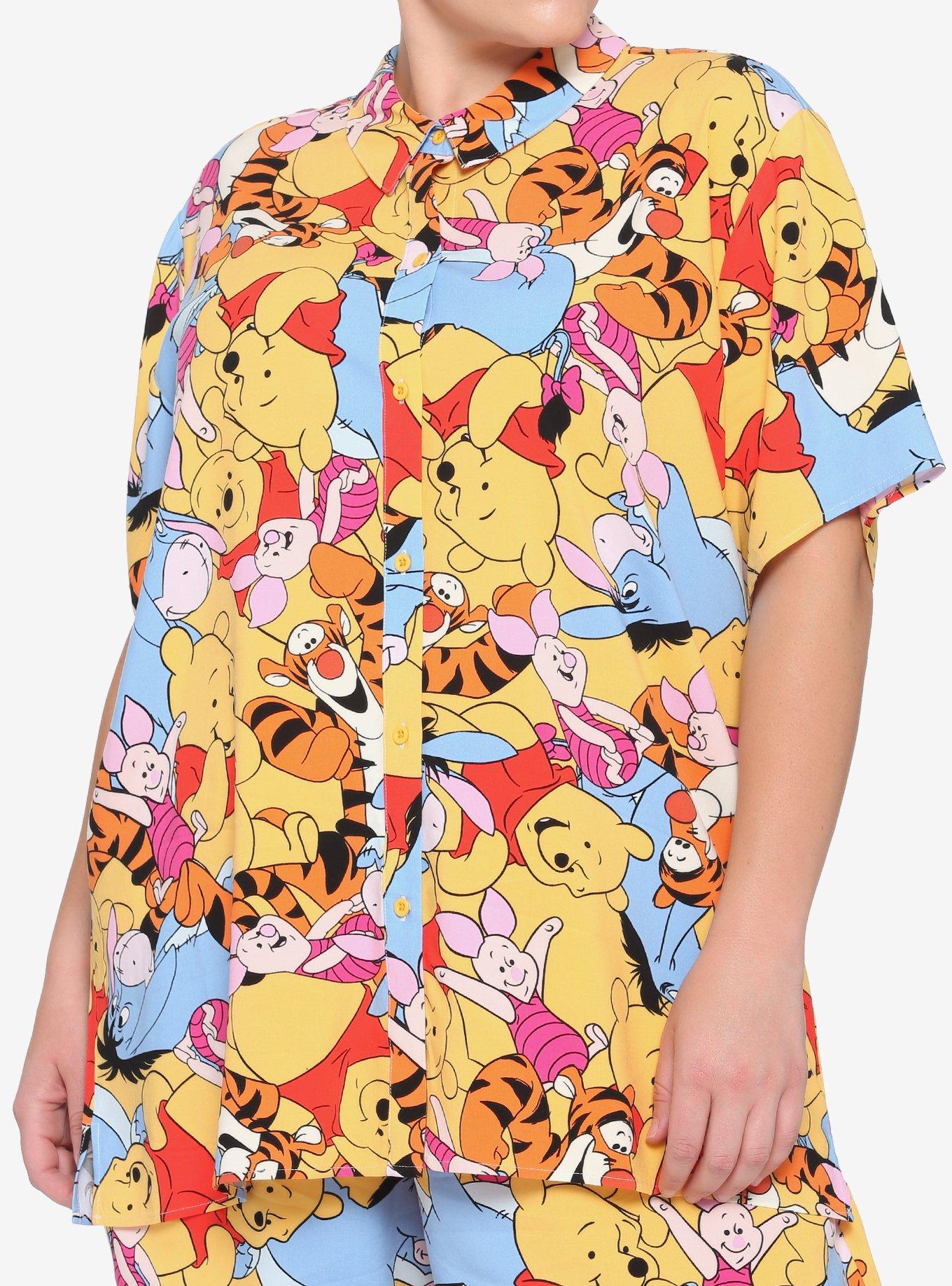 Disney Winnie The Pooh Allover Character Girls Resort Woven Button-Up Plus Size, MULTI, hi-res