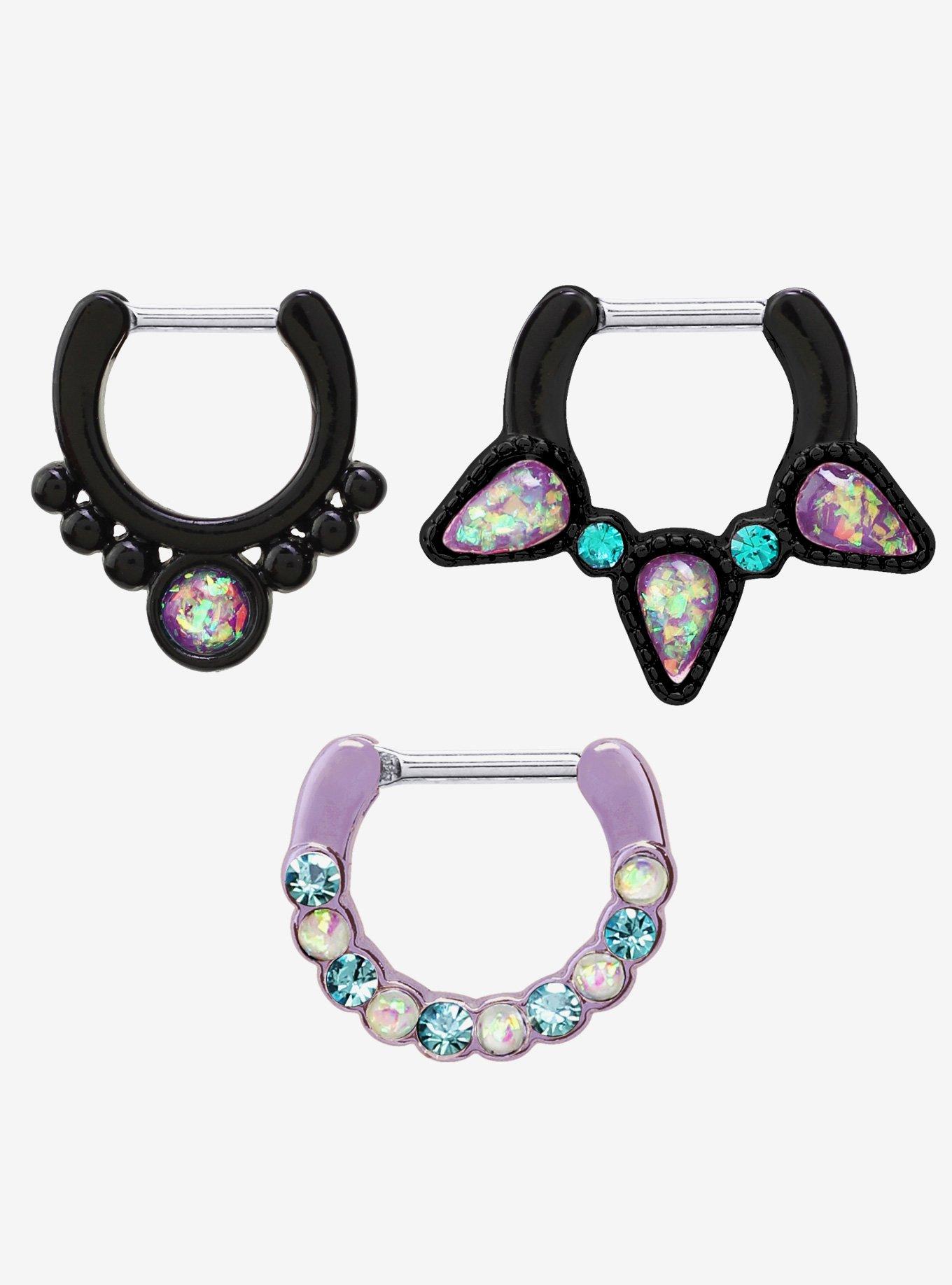 Black And Purple Glitter Septum 3 Pack, , hi-res