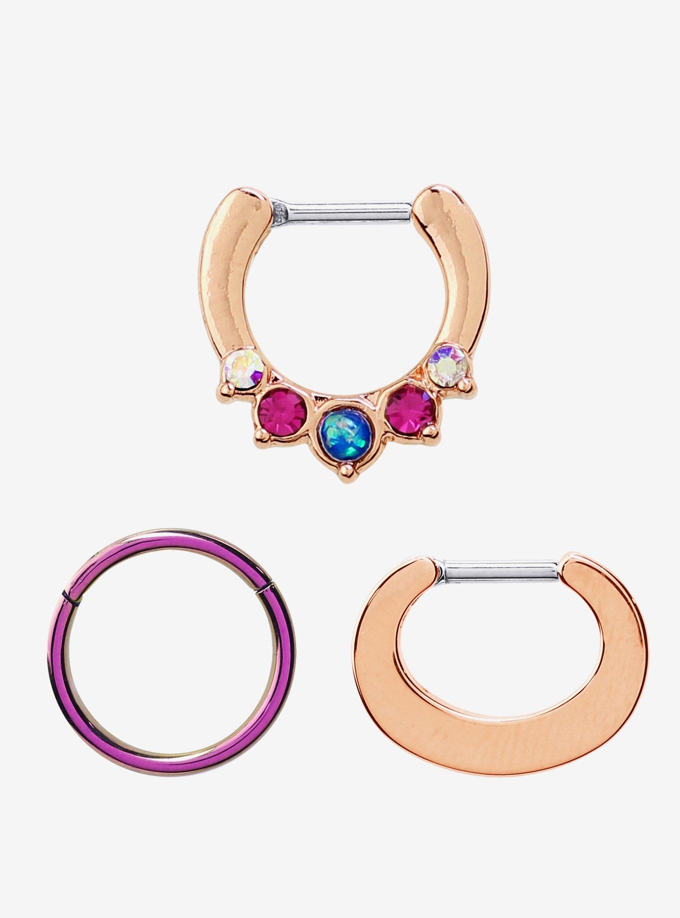 Rose Gold Blue Septum 3 Pack, , hi-res