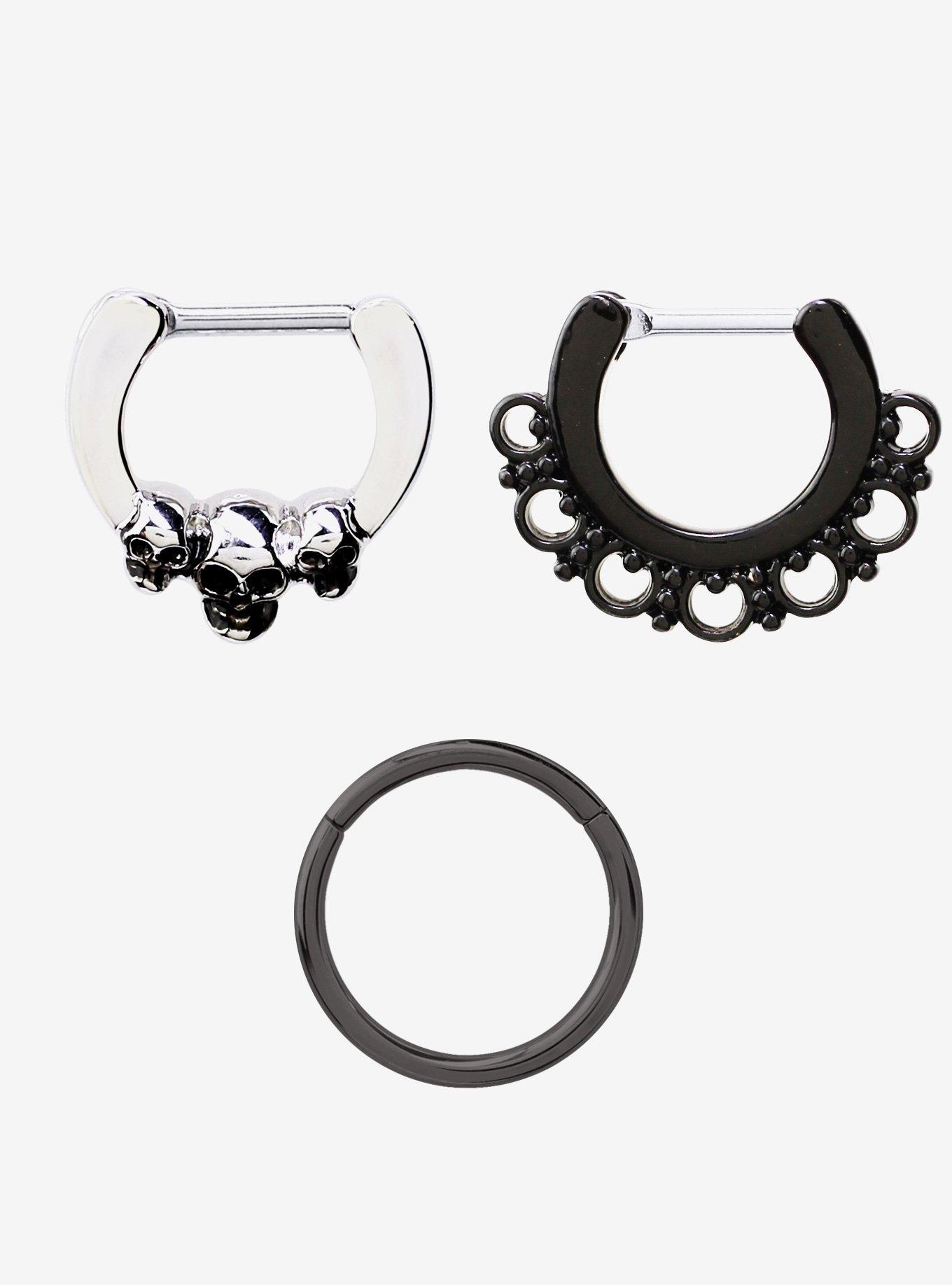 Steel Black Skull Septum 3 Pack, , hi-res