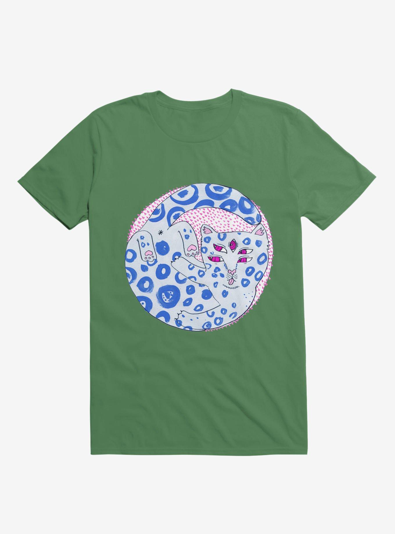 Blue Spotted Cat Bath Kelly Green T-Shirt