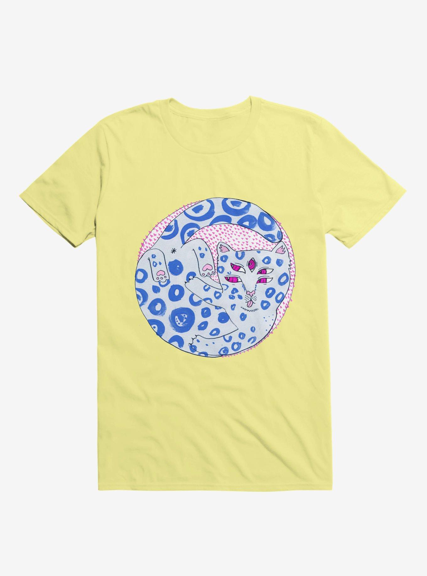 Blue Spotted Cat Bath Corn Silk Yellow T-Shirt