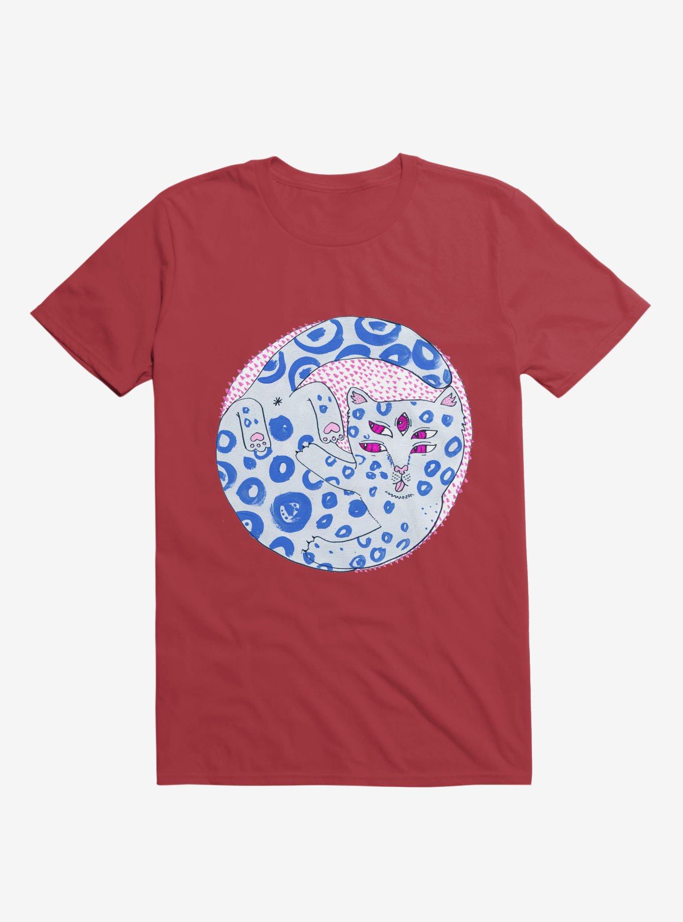 Blue Spotted Cat Bath Red T-Shirt, RED, hi-res